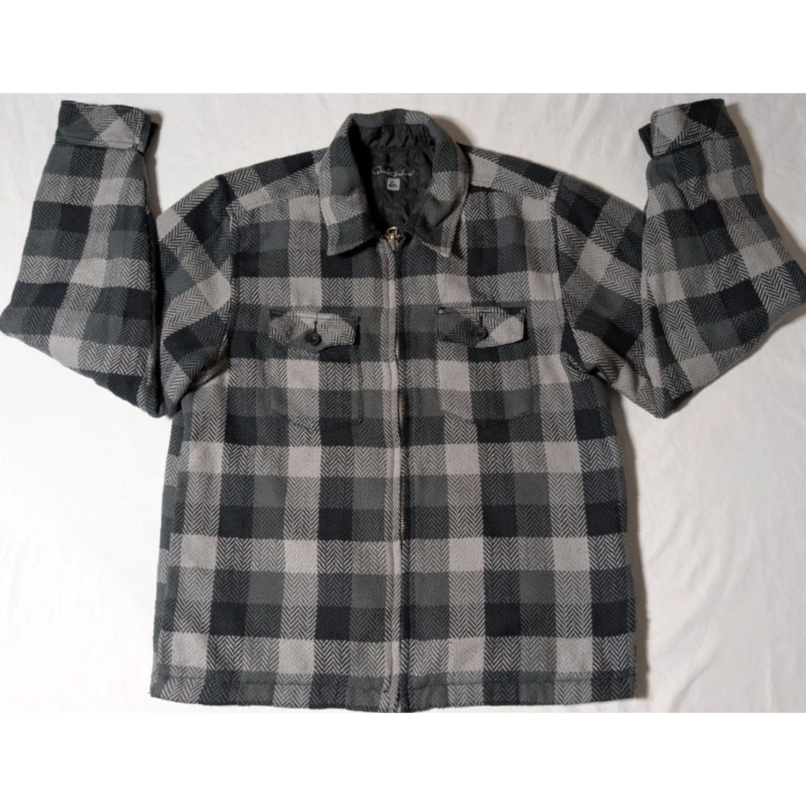 Quiksilver VINTAGE QUICKSILVER Men Reversible Plaid + Solid Jacket XL Black Gray Windbreaker Regular Size XL Men Womens Debatable Size US XL / EU 56 / 4 - 3 Thumbnail
