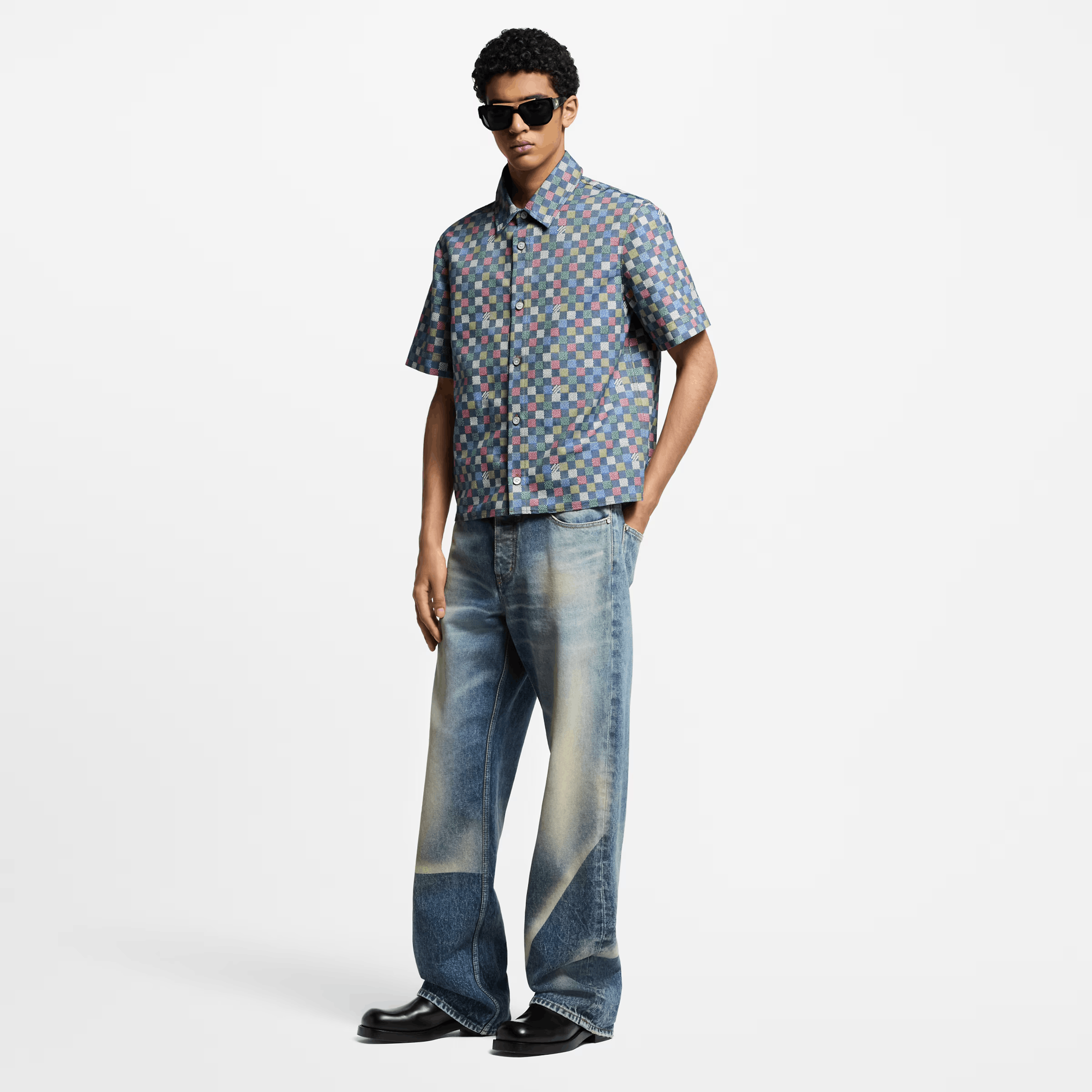 Damier Chambray Short-Sleeved Shirt
