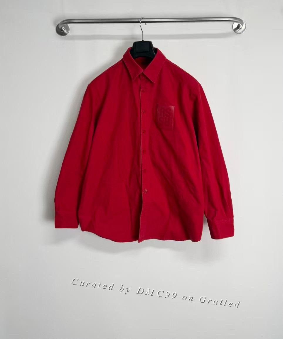 Raf Simons Raf Simons Red Leather Patch Oversized Denim Shirt Size US S / EU 44-46 / 1 - 1 Thumbnail