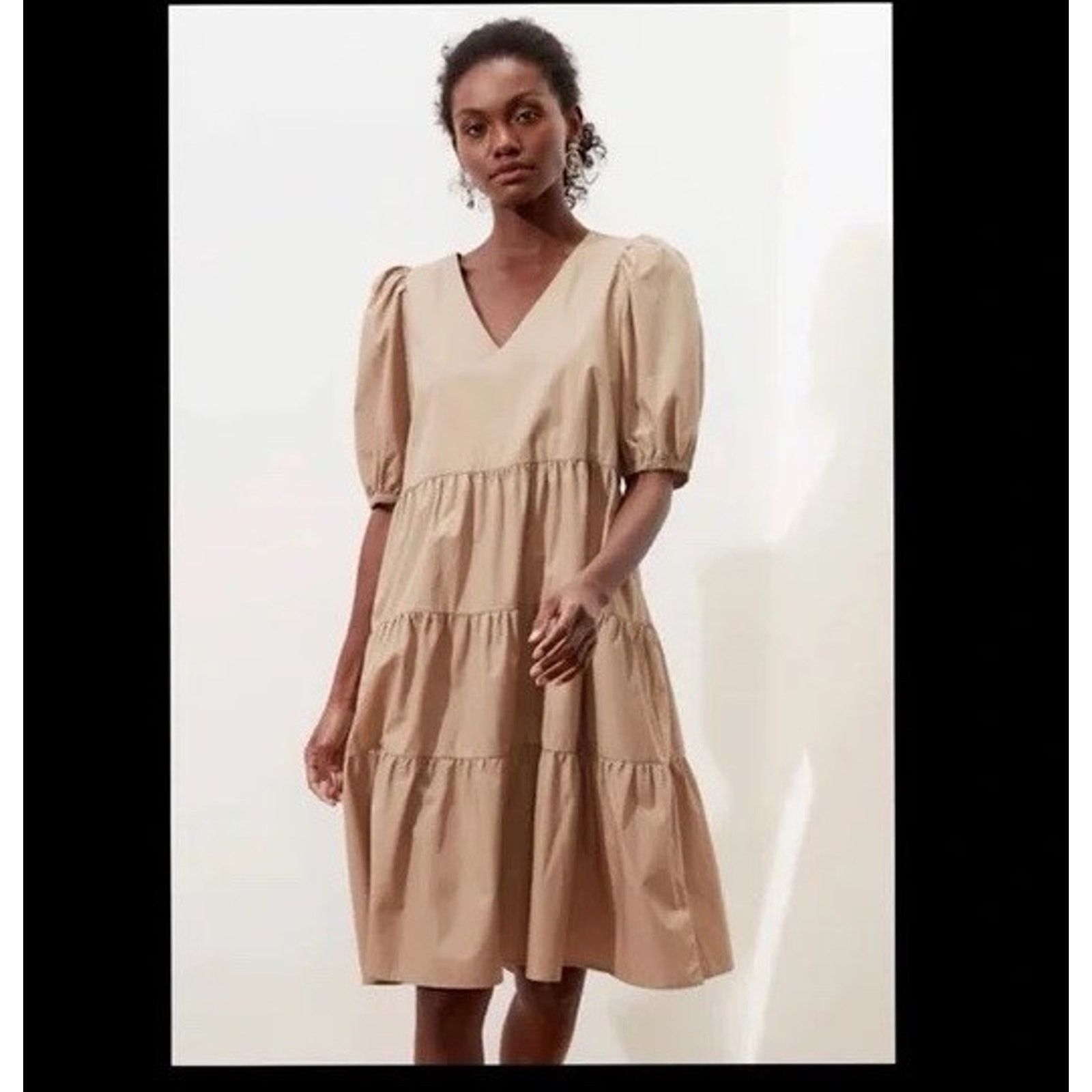 Banana Republic Banana Republic Dress Womens XS Beige Puff Sleeve Midi Size XS / US 0-2 / IT 36-38 - 6 Thumbnail