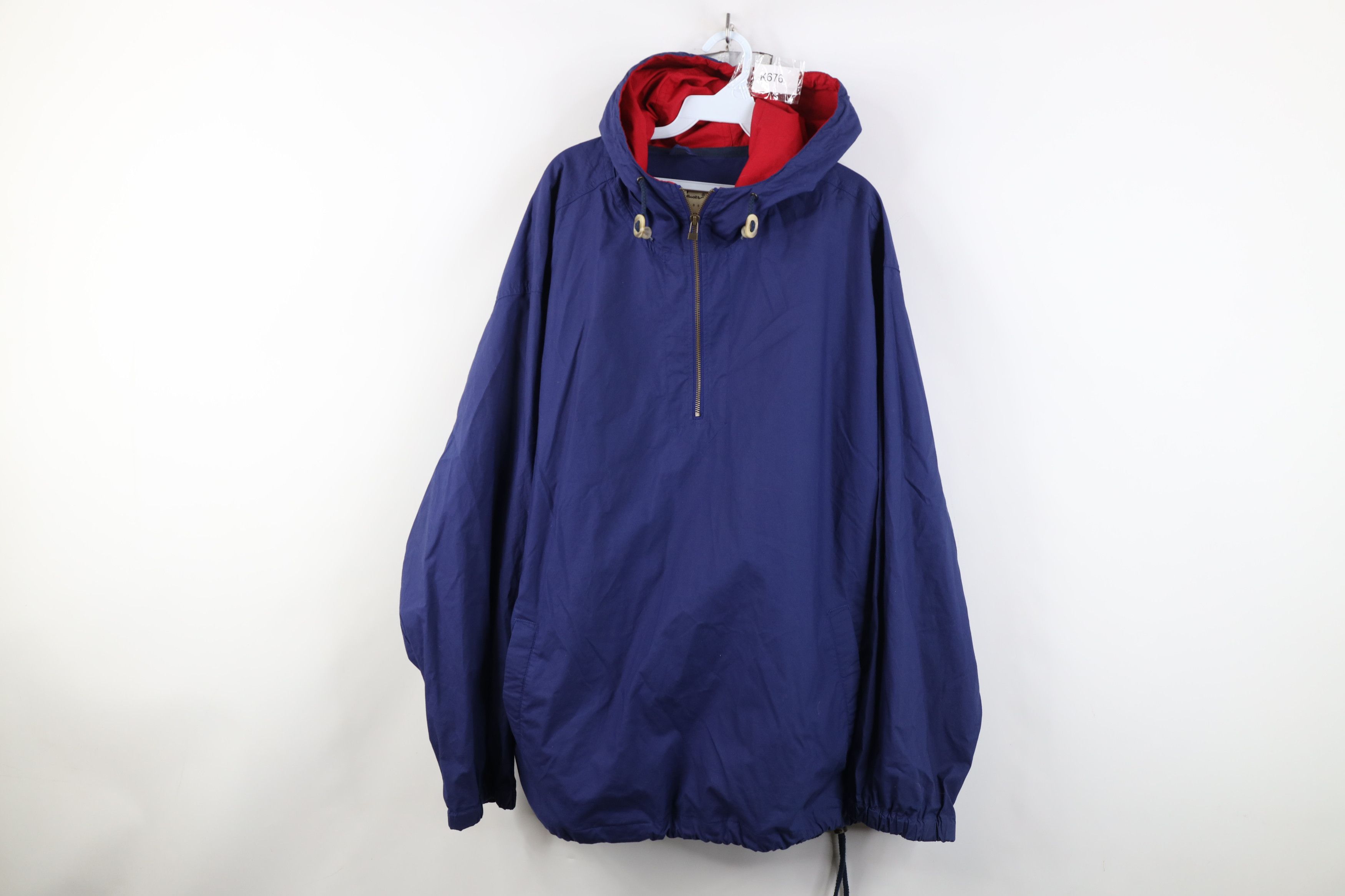 Eddie Bauer Vintage 90s Eddie Bauer Cotton Half Zip Hooded Jacket Blue Size US XL / EU 56 / 4 - 1 Thumbnail