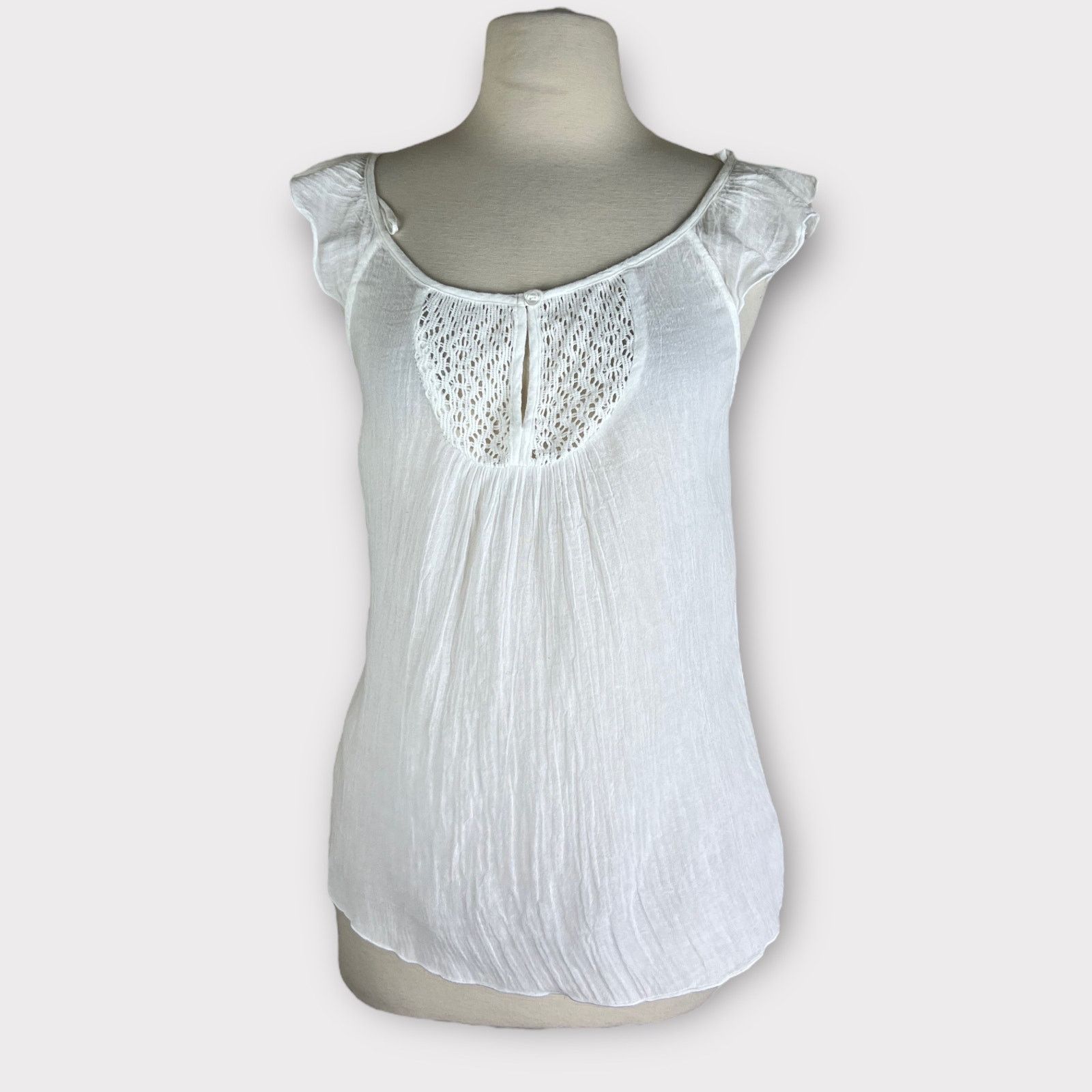 Vintage Delia | Vintage Y2K Boho Gauze Flutter Sleeve White Blouse Size S / US 4 / IT 40 - 9 Thumbnail