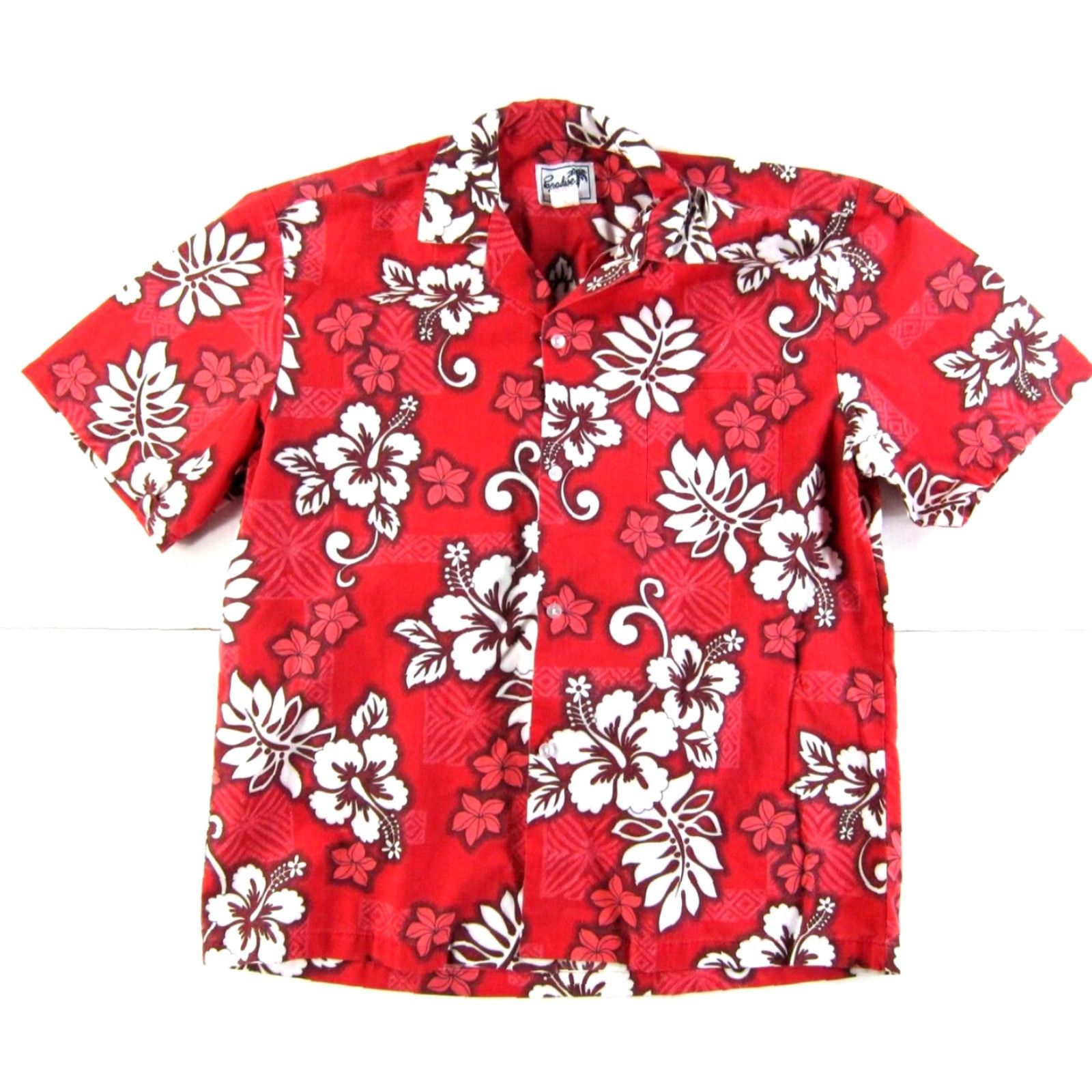 Paradise VINTAGE Paradise Style Red White Floral Short Sleeve Hawaiian Shirt Men Large Size US L / EU 52-54 / 3 - 2 Thumbnail