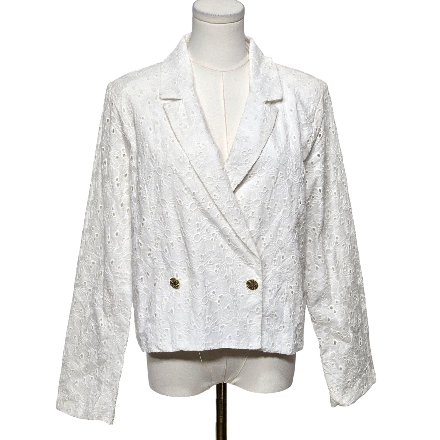 Doublet Versona Blazer Womens Large White Eyelet Embroidered Double Breasted Gold Button Size L / US 10 / IT 46 - 2 Thumbnail