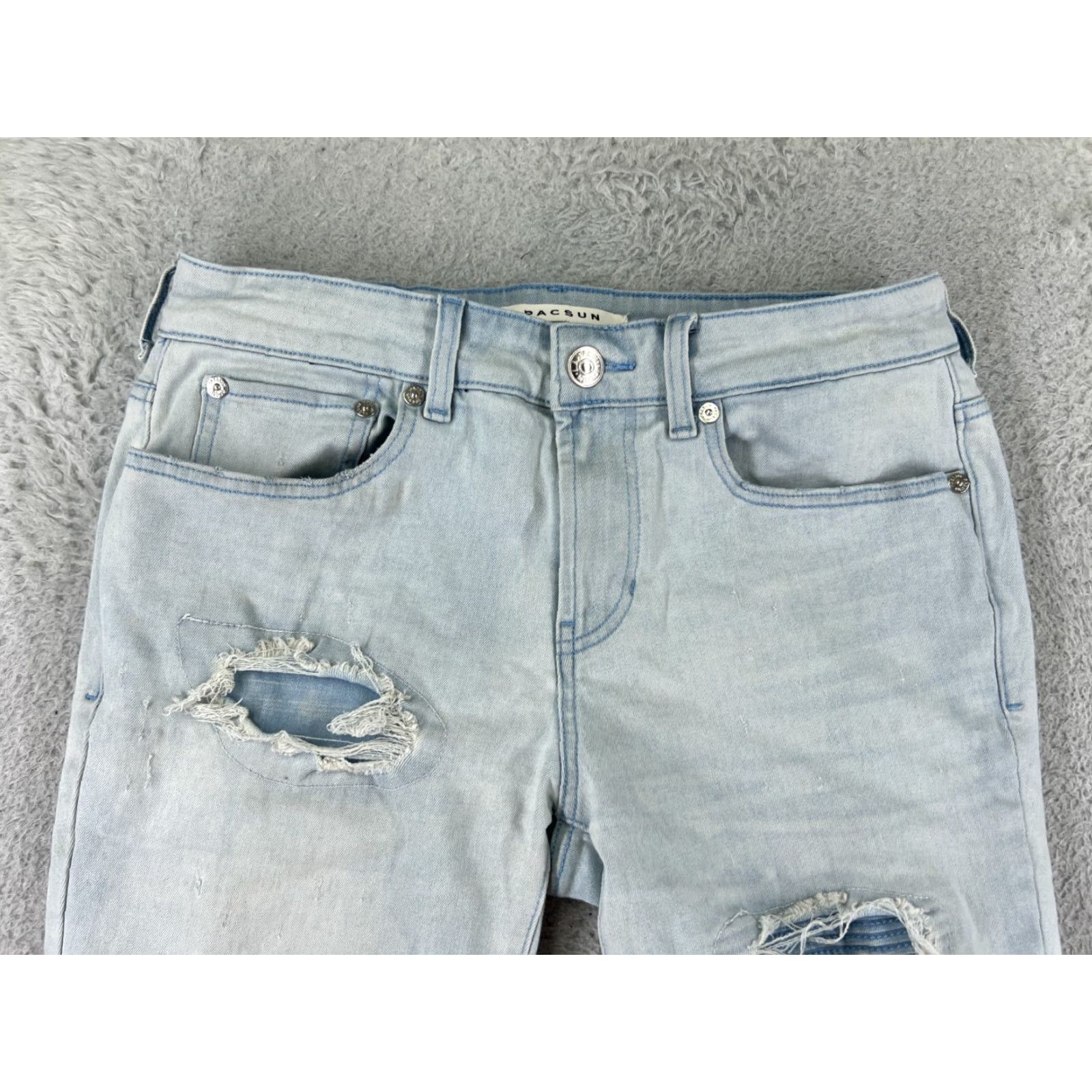 Pacsun Pacsun Jeans Womens 29 Blue Denim Distressed Skinny Stacked 30L Mid Rise 5-Pocket Classic Comfort Beachwear? Size 29" - 7 Thumbnail