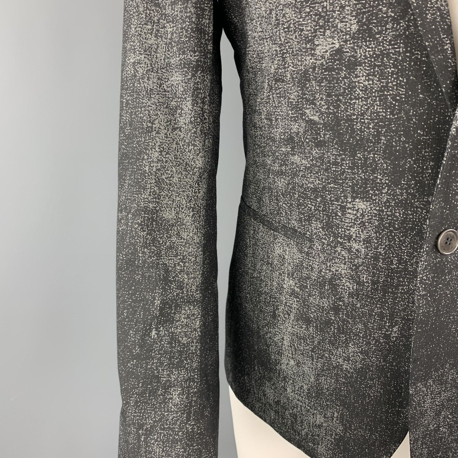 Calvin Klein Size 36 Black & Grey Distressed Print Sport Coat Size 36R - 3 Thumbnail