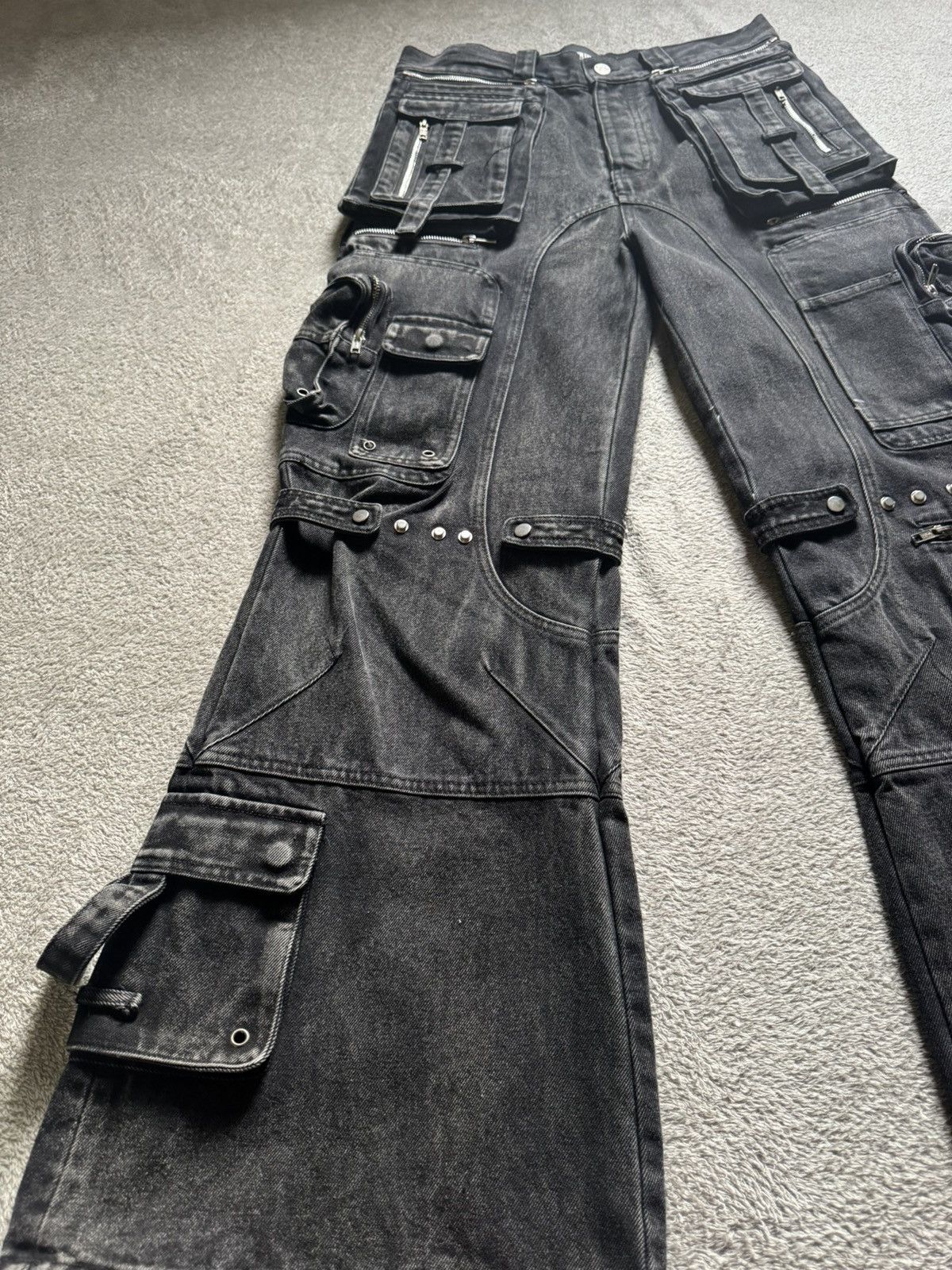 No Faith Studios No/Faith Studios Stone Wash Flare Pocket Cargo Jeans Size US 32 / EU 48 - 2 Thumbnail