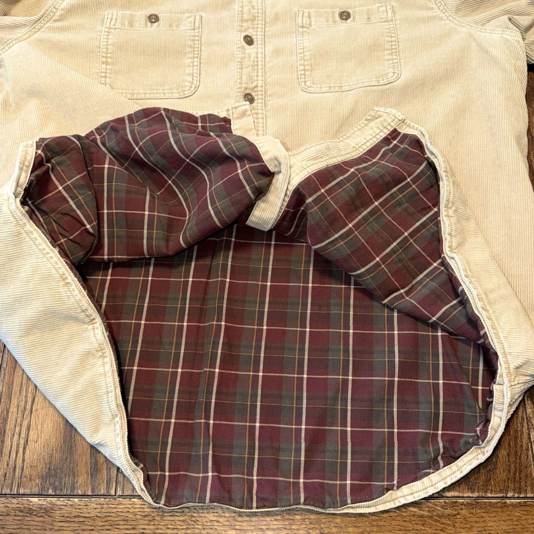 Vintage LL Bean Shacket Flannel Button Up Shirt Men XXL Corduroy Beige Plaid Lined Heavy 90s Classic Outdoor Shirt Mens Size US XXL / EU 58 / 5 - 4 Thumbnail