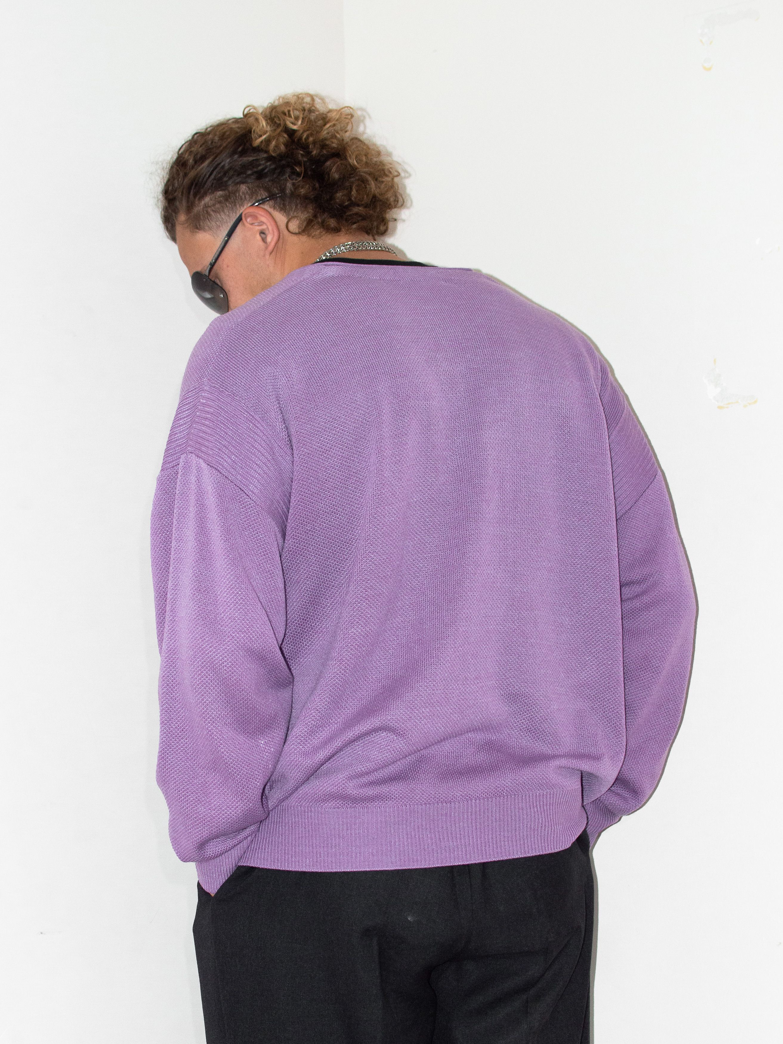 Burberry × Vintage Vintage 90s Burberry Purple/Lilac Faded Button Down Cardigan Size US XXL / EU 58 / 5 - 2 Thumbnail