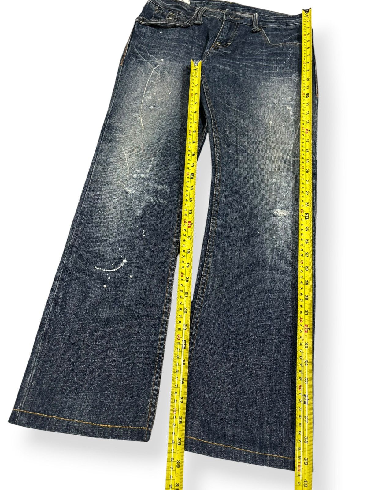 14th Addiction Vintage Steer Blue Whiskers Paint Splatter Distressed Jeans Size US 32 / EU 48 - 12 Thumbnail