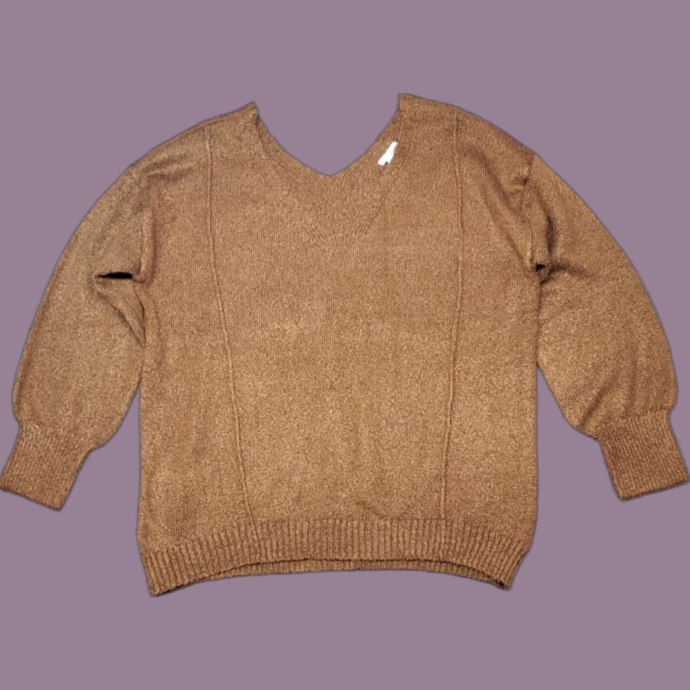 Vintage Rue21 Sweater Womens L Brown Long Sleeve Solid Minimalist V-Neck Pullover New Size L / US 10 / IT 46 - 1 Thumbnail