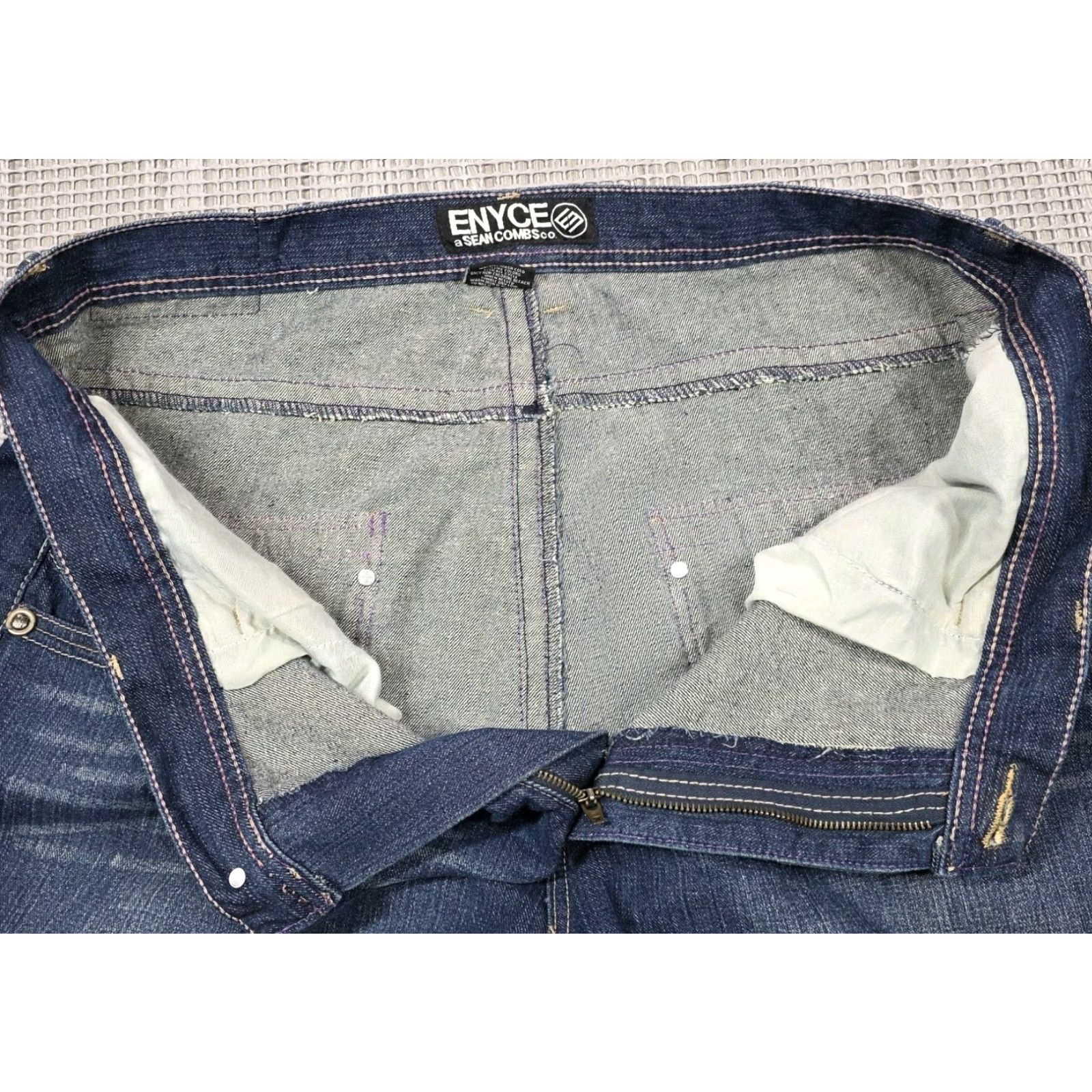 Enyce VTG Enyce Jeans Wide Leg Baggy Denim Fade Mens 42x34 Embroidered Leather Pocket Jeans 42 Blue Wide-Leg Hip Hop 90s Mens Size US 42 / EU 58 - 7 Thumbnail