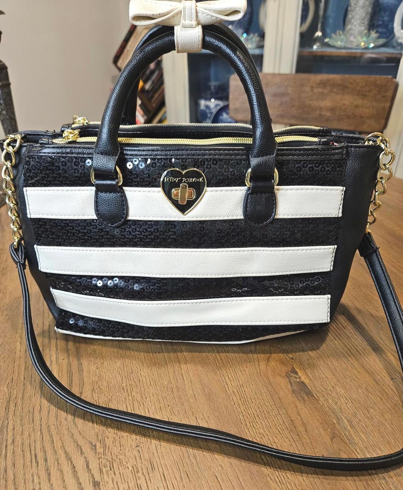 Designer Betsey Johnson Sequined Striped Handbag Size ONE SIZE - 1 Thumbnail