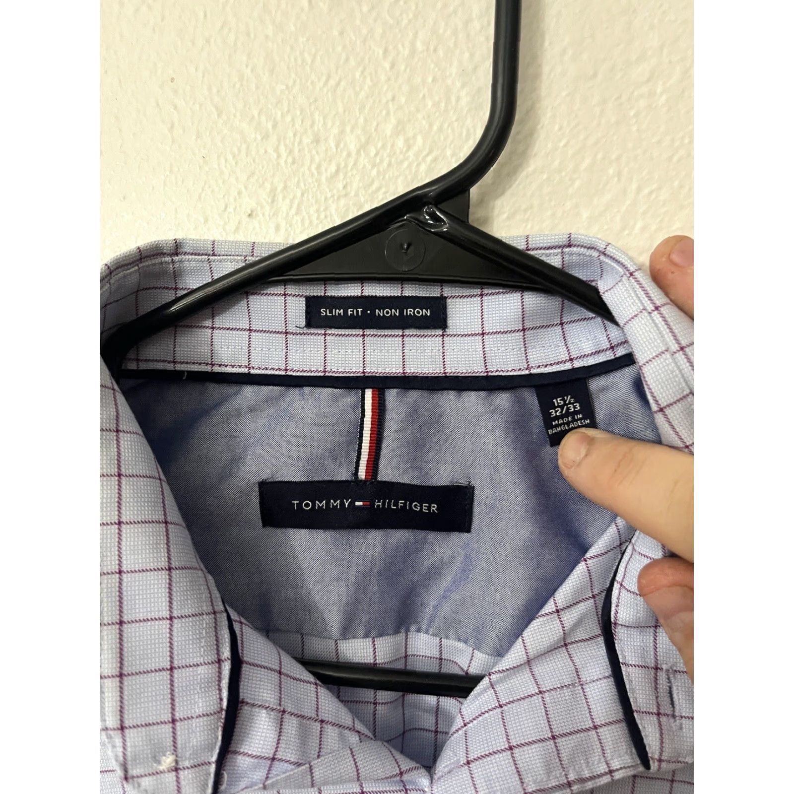 Tommy Hilfiger Tommy Hilfiger Slim Fit Blue Plaid Button-Down Long Sleeve Shirt 15.5 Mens (Regular) B-D Blue Size US M / EU 48-50 / 2 - 2 Thumbnail