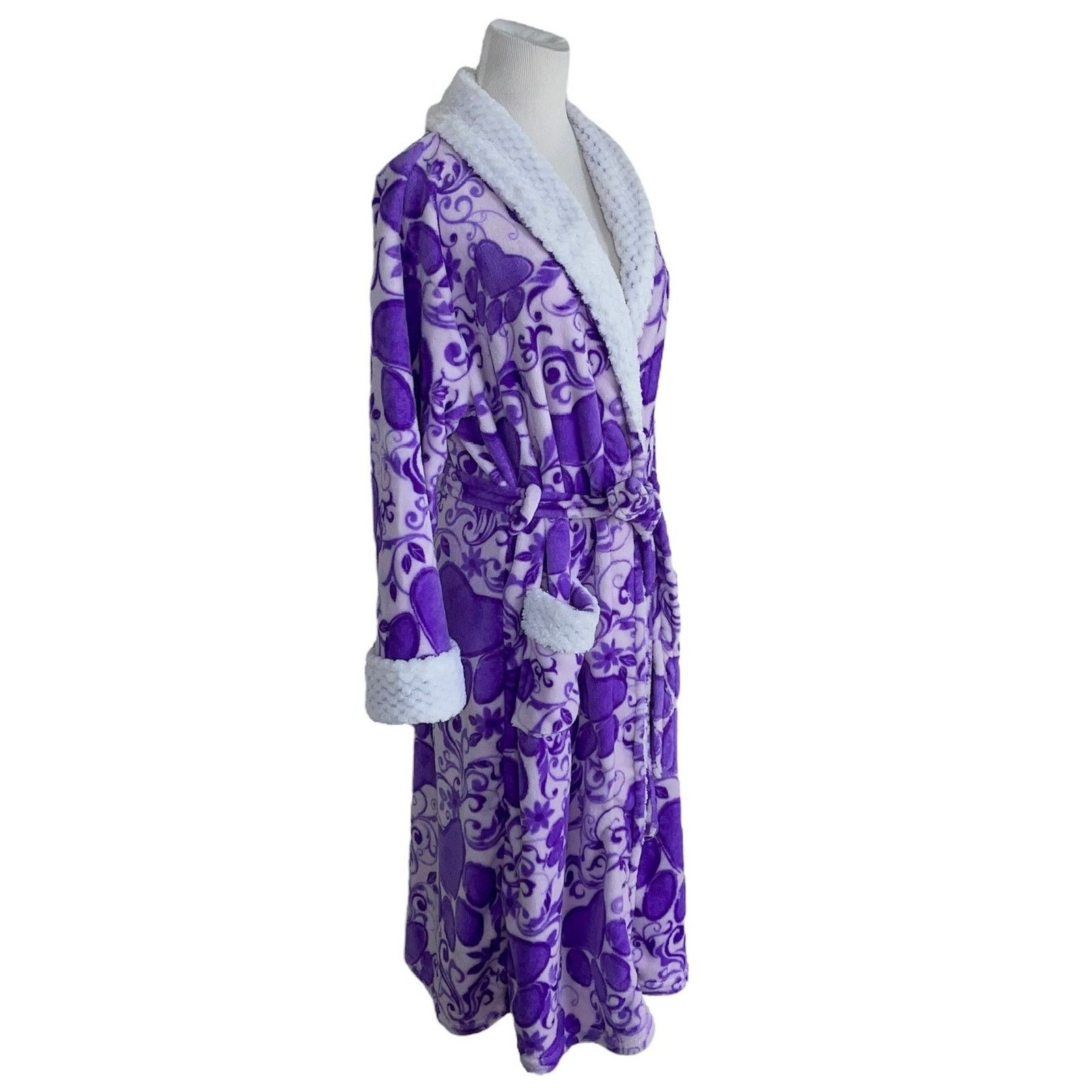 Other Animal Rescue Site Purple White Heart Cozy Paws Bath Robe Size ONE SIZE - 3 Thumbnail