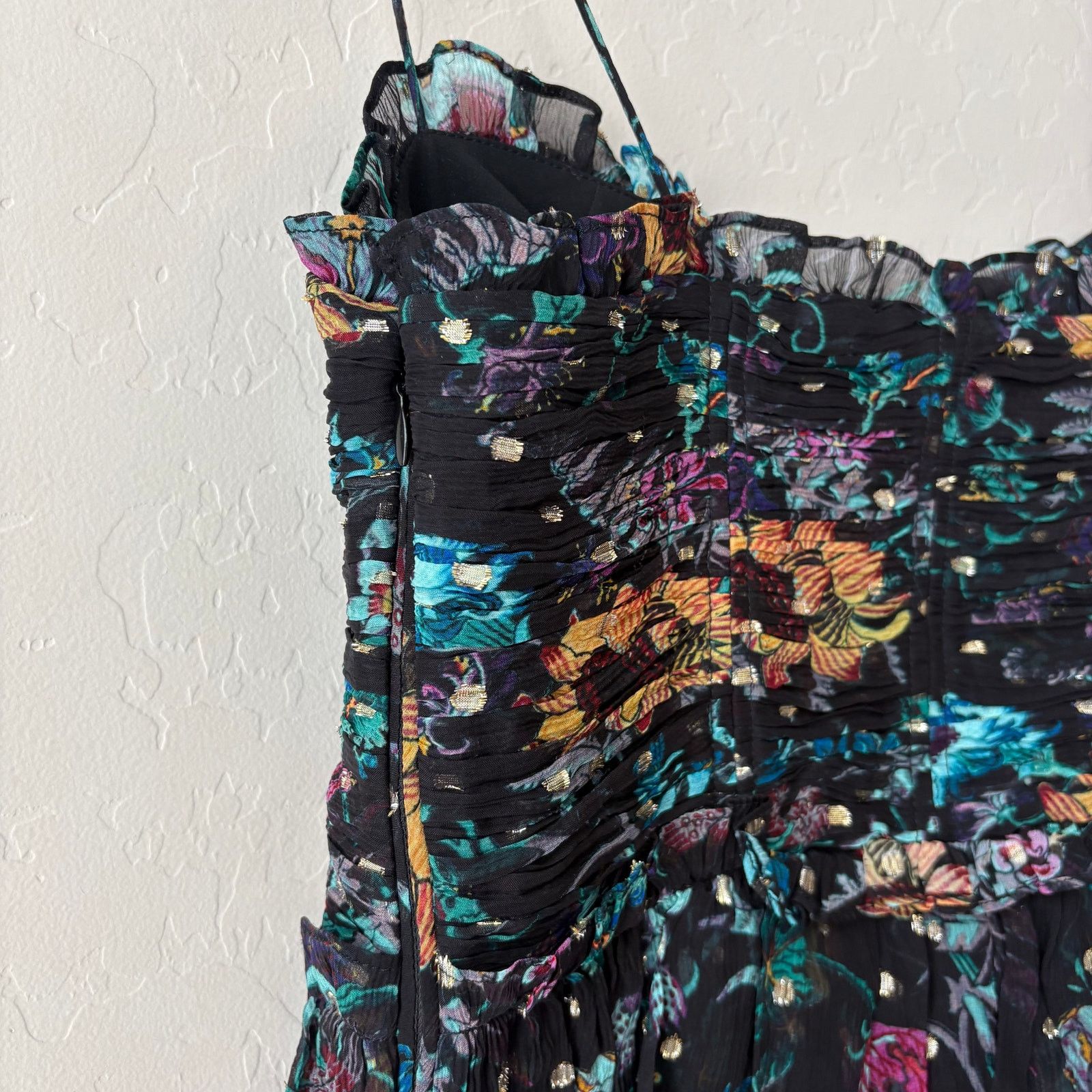 Ulla Johnson Ulla Johnson Amabel Silk Floral Ruched Crop Top Black Size 0 Size S / US 4 / IT 40 - 8 Thumbnail