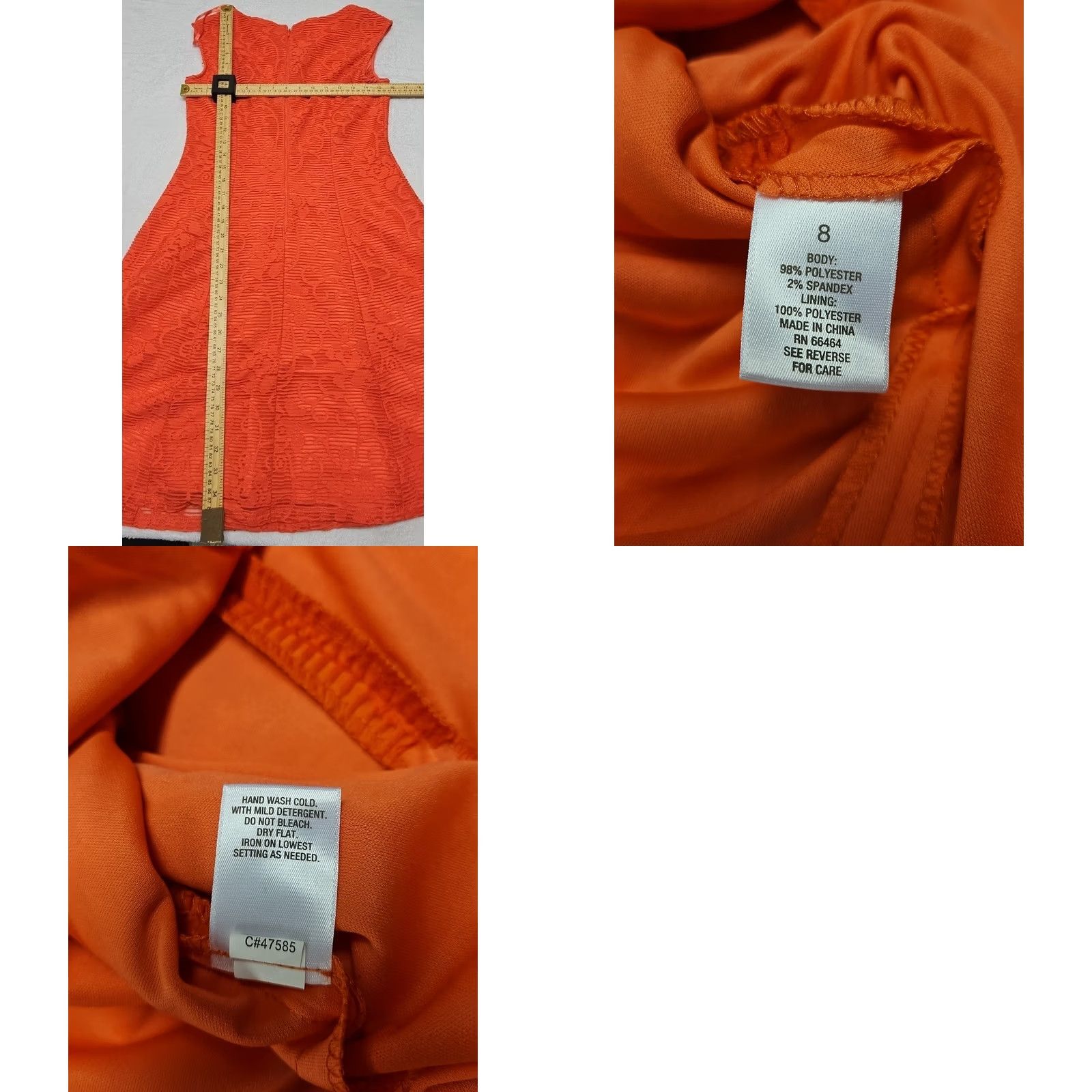 Vintage Dressbarn Orange Lace Sleeveless Fit & Flare Dress Women’s Size 8 Cocktail Party Size M / US 6-8 / IT 42-44 - 8 Thumbnail