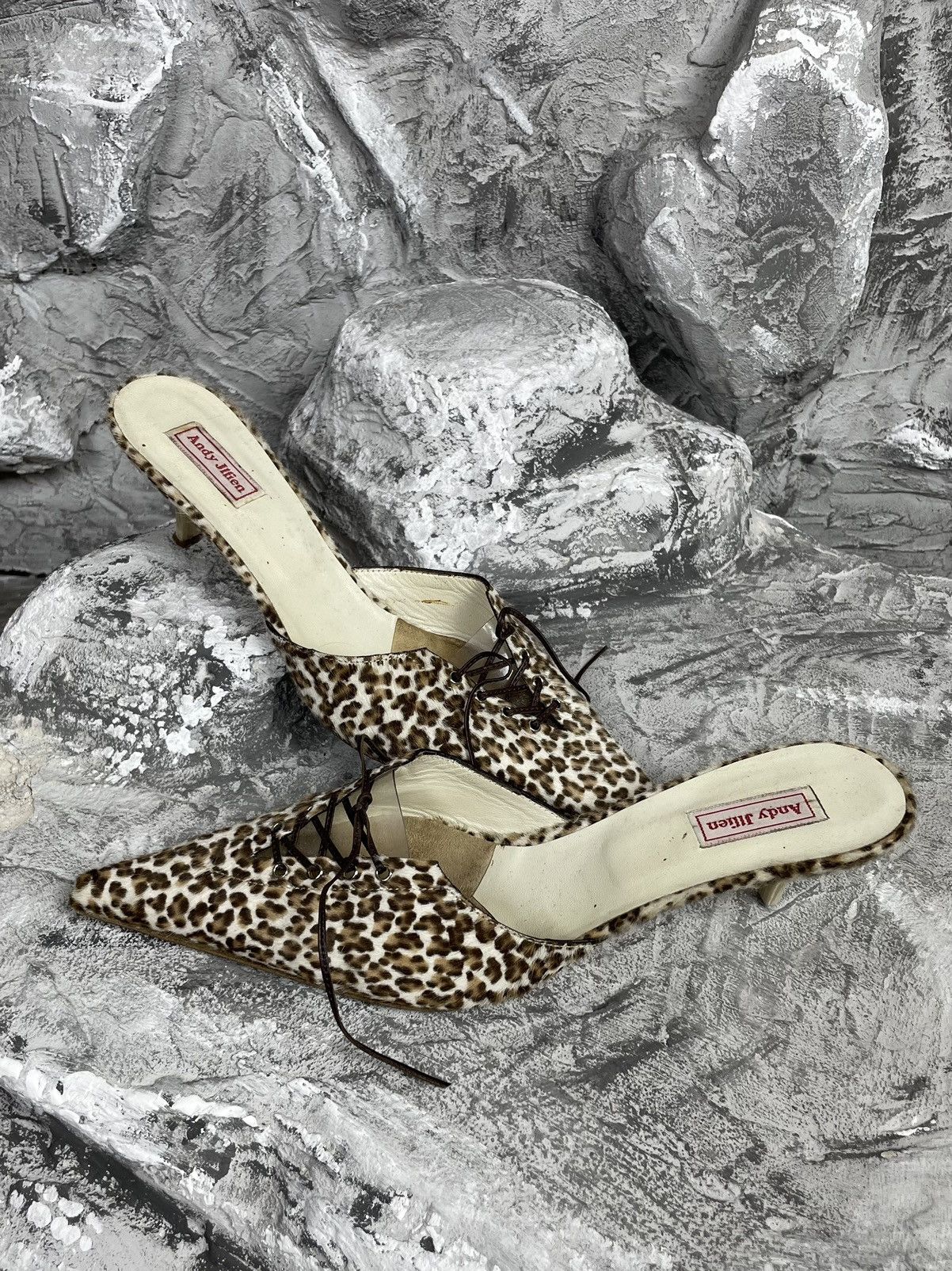 Designer Pile Leopard Winklepickers Mules Heels Prada Style Size US 9 / IT 39 - 4 Thumbnail
