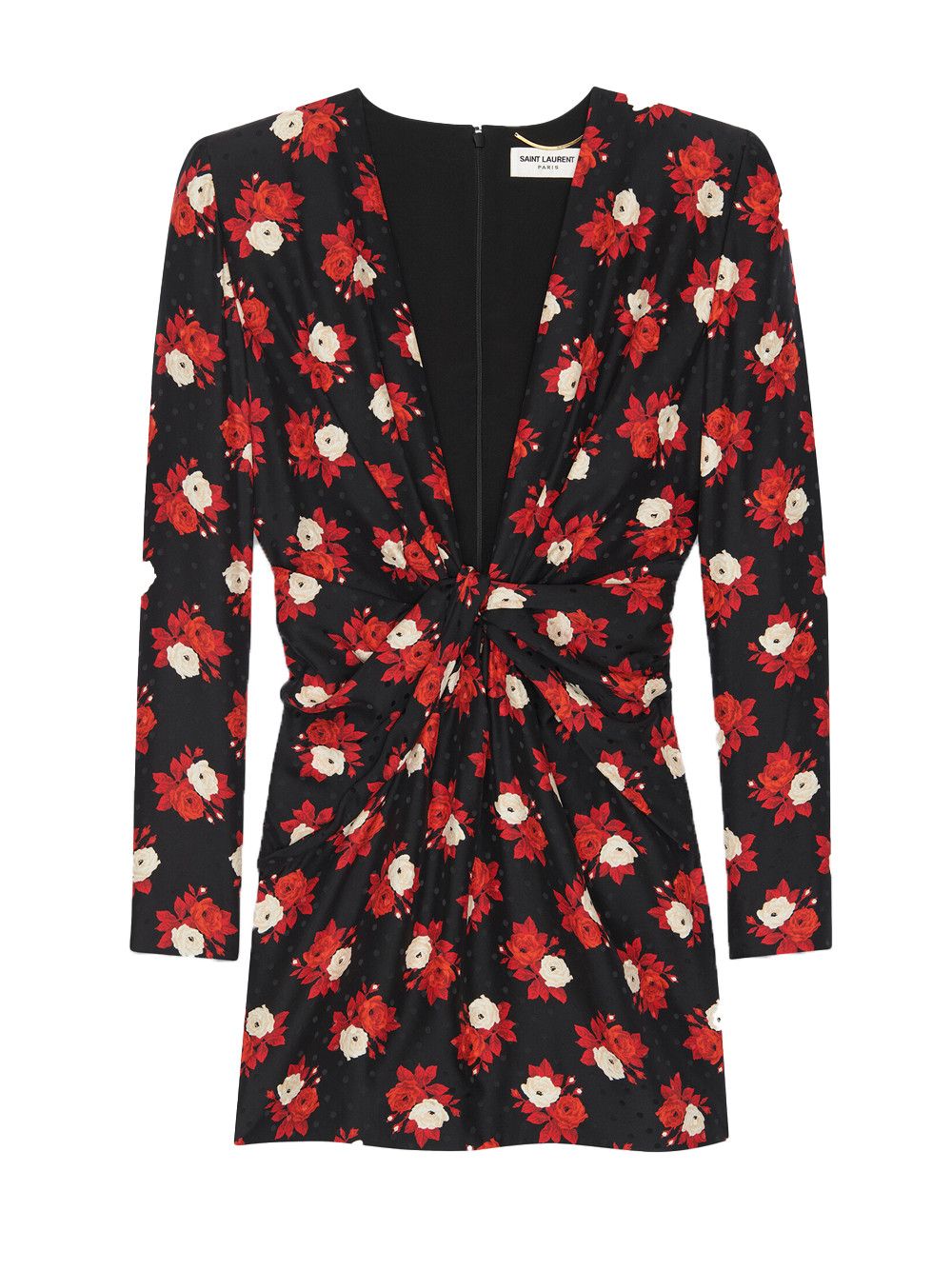Saint Laurent Paris o1s1wg111024 Plunging V-Neck Dress Matte Shiny Floral Silk Size XS / US 0-2 / IT 36-38 - 1 Thumbnail