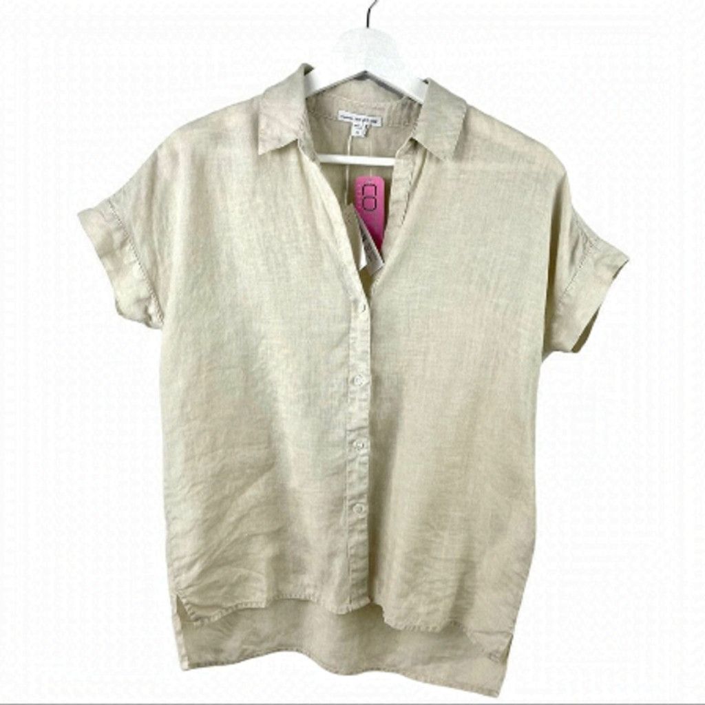 James Perse NEW James Perse Natural Tan Boxy Linen Shirt Size 0 Size XS / US 0-2 / IT 36-38 - 2 Thumbnail
