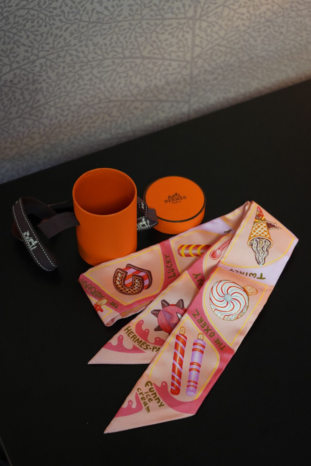 Hermes Hermes Funny Ice Cream Twilly Rose Poudre Corail Jaune Size ONE SIZE - 1 Thumbnail