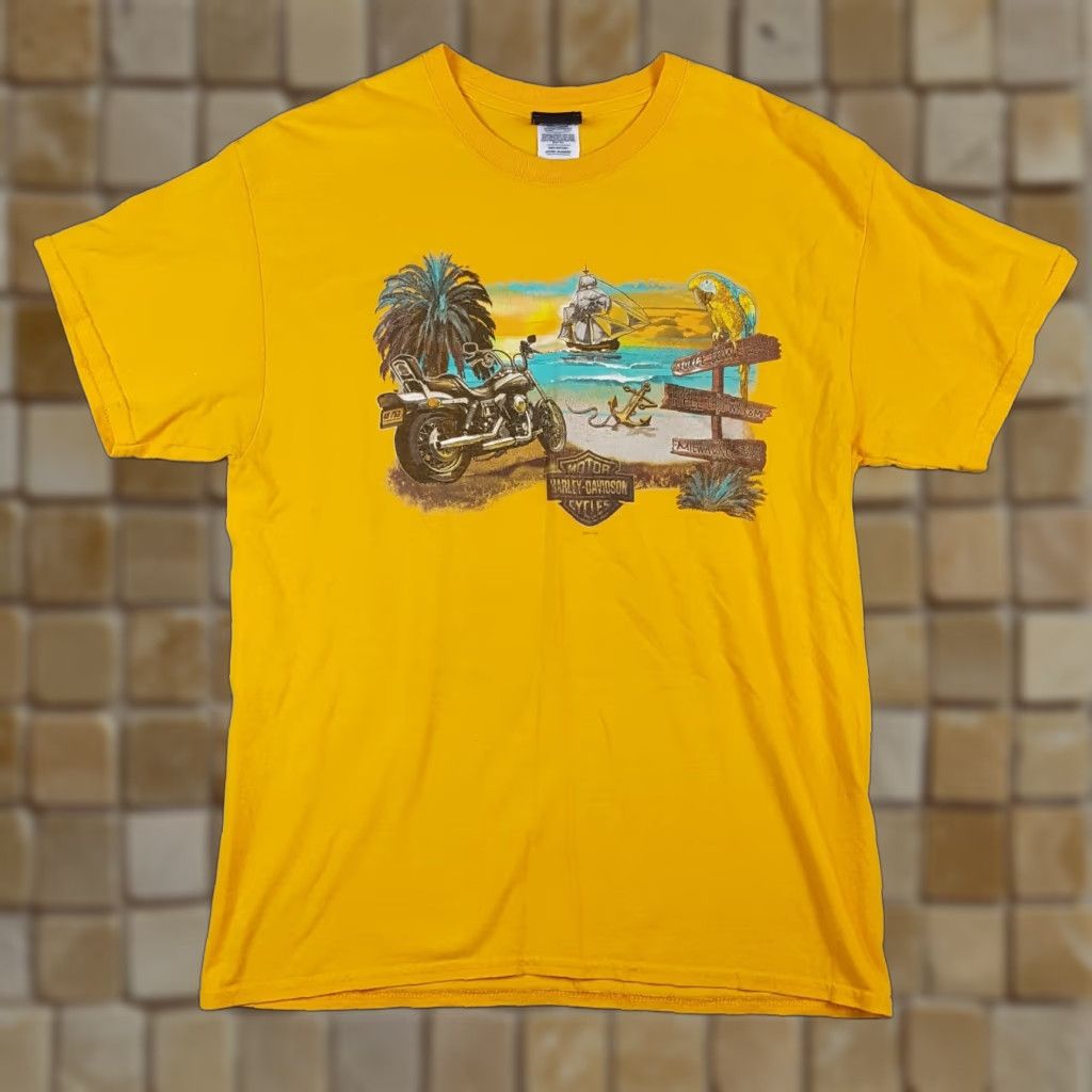 Harley Davidson Vintage Harley-Davidson T-Shirt Men's Large Biker Pirate Beach Retro Yellow Cotton Y2K Motorcycle Outdoor Accessories Size US L / EU 52-54 / 3 - 1 Thumbnail