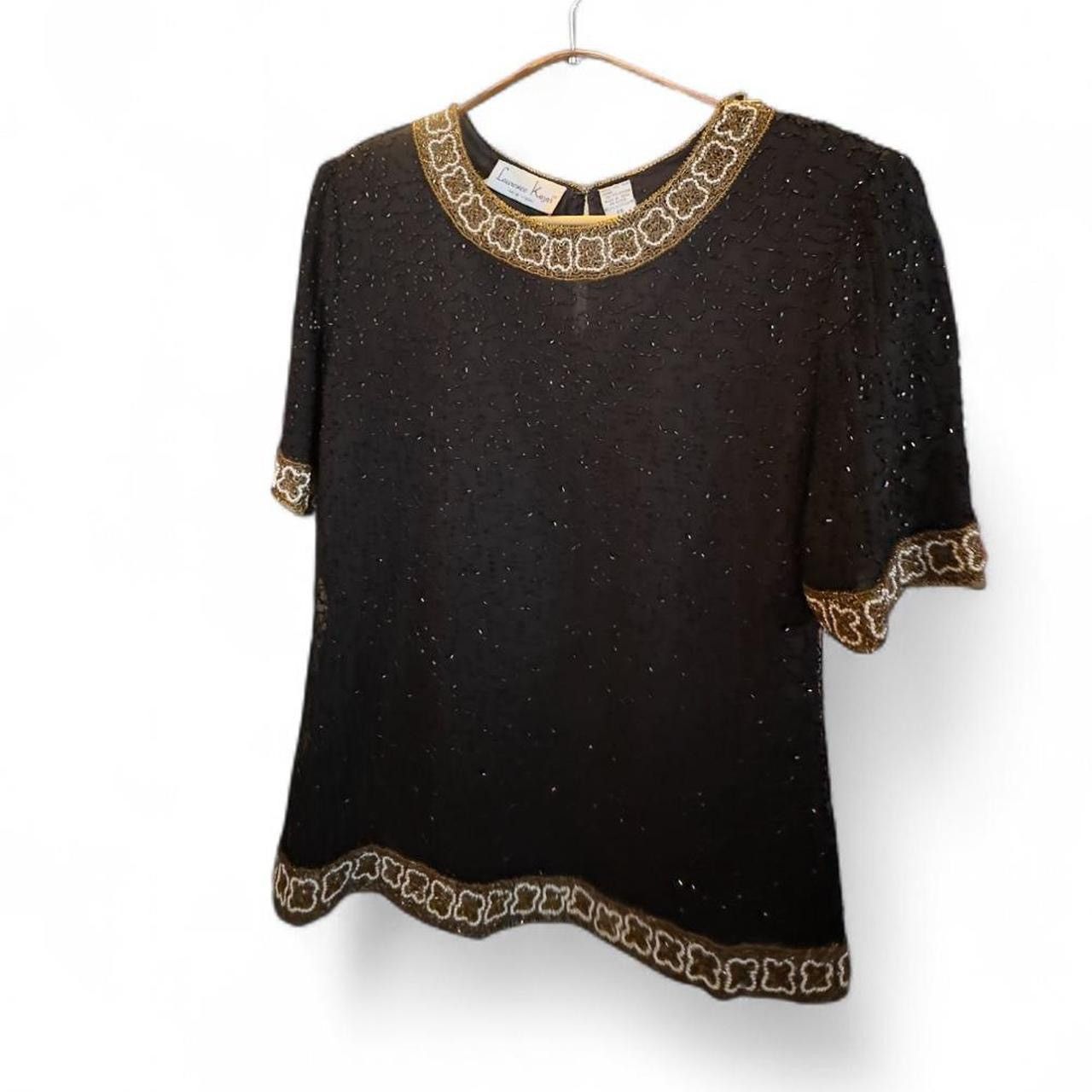 Vintage Silk Vintage Lawrence Kazar black and gold beaded top Size XS / US 0-2 / IT 36-38 - 4 Thumbnail