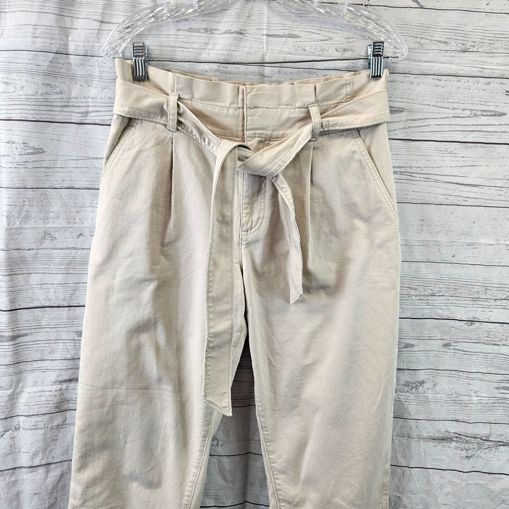 Loft Ann Taylor LOFT Womens Ankle Pants Sz 6 Beige High Rise Tie Waist Size 28" / US 6 / IT 42 - 2 Thumbnail