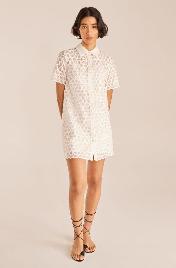 image of Rebecca Taylor Mod Fleur Shirt Dress in White, Women's (Size Small)