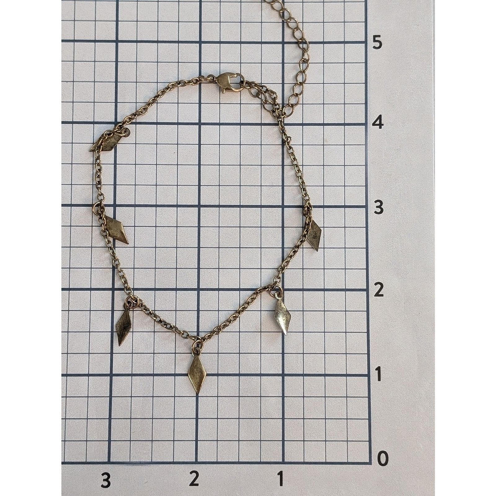 Vintage VTG Gold-Tone 9 1/4" Diamond-Shaped Charm Anklet / Bracelet Size ONE SIZE - 5 Thumbnail