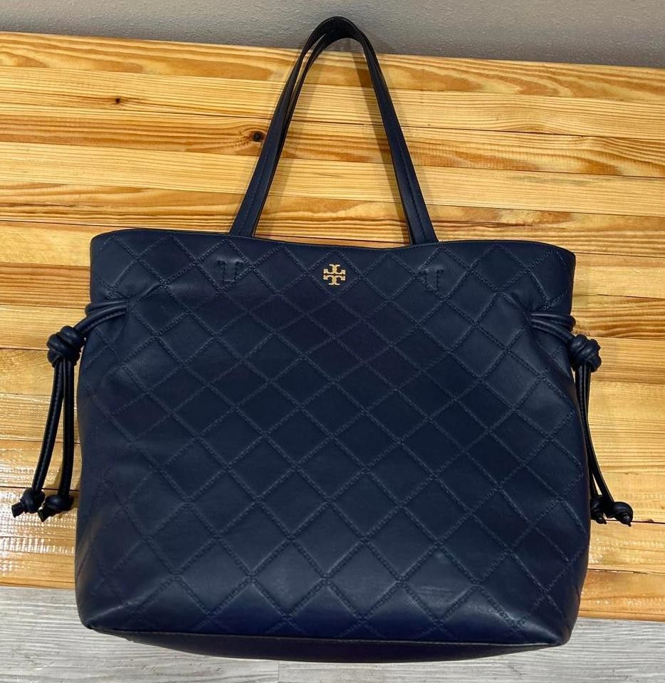 Designer Navy Tory Burch Georgia Quilted Tote Bag Size ONE SIZE - 2 Thumbnail