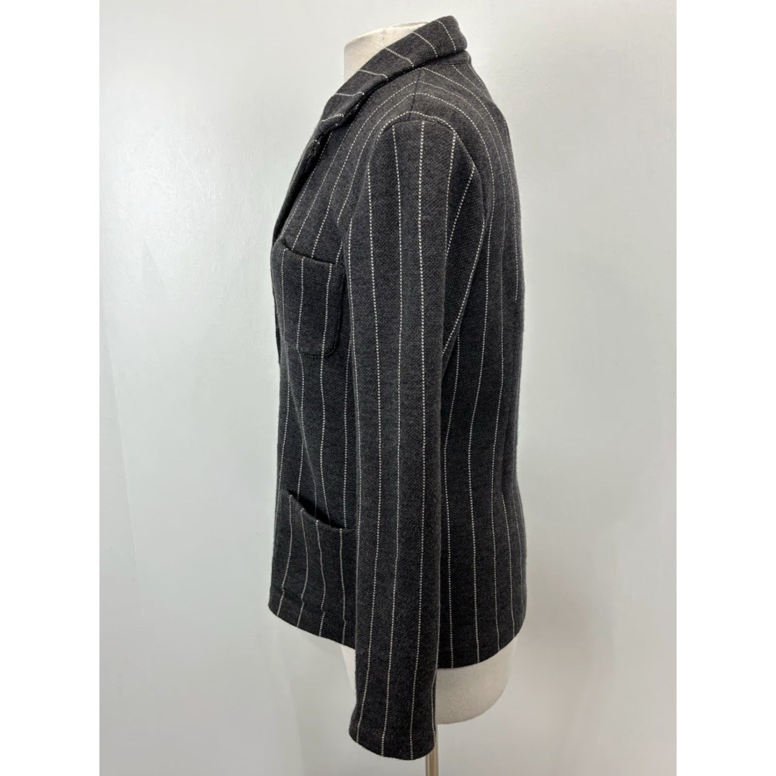 Ralph Lauren VINTAGE Lauren Ralph Lauren Knit Blazer Sweater Small Gray Pinstripe Merino Wool Womens Size S / US 4 / IT 40 - 2 Thumbnail