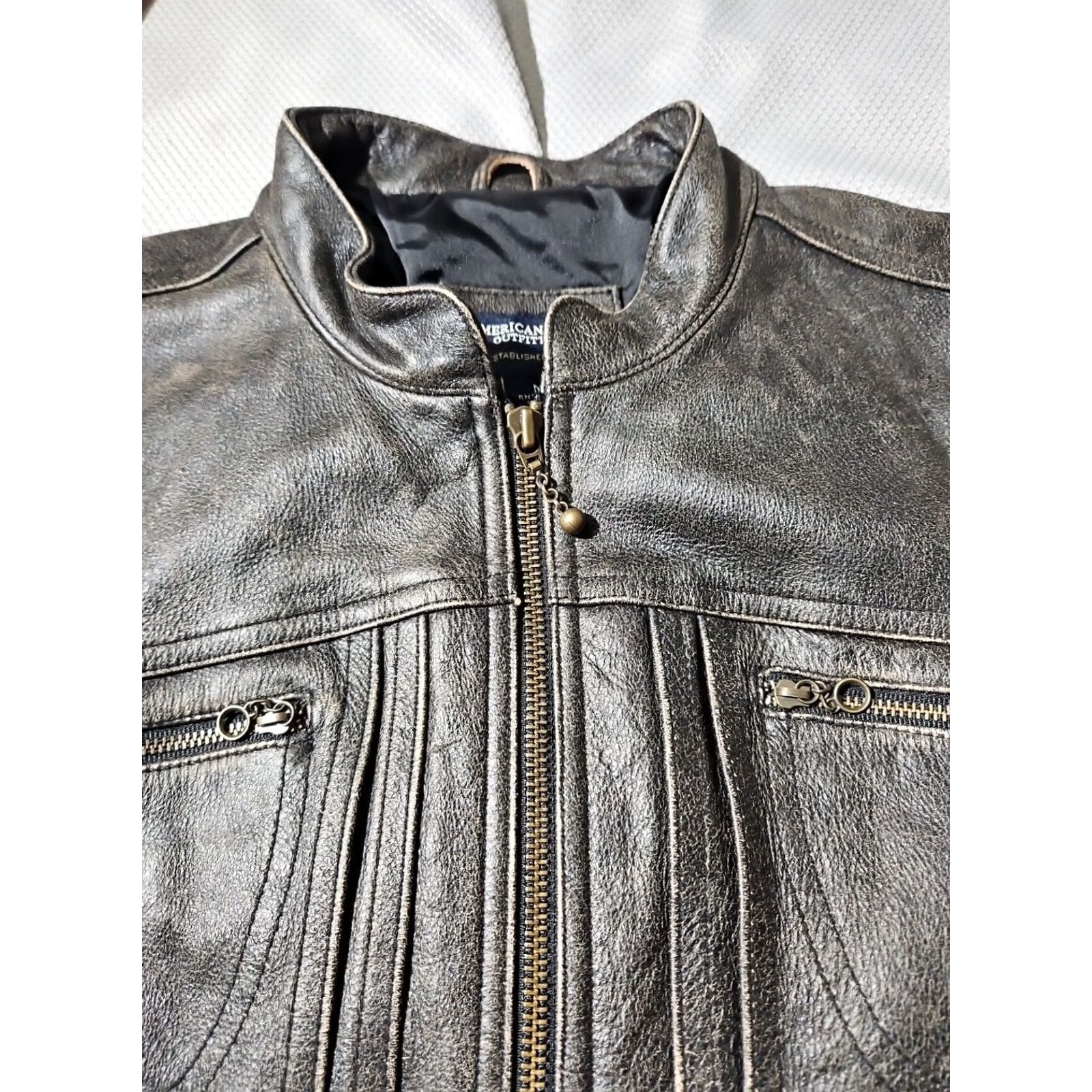American Eagle Outfitters VINTAGE American Eagle Outfitters Jacket Womens Medium Brown Moto Cafe Genuine Leather Biker Size M / US 6-8 / IT 42-44 - 2 Thumbnail