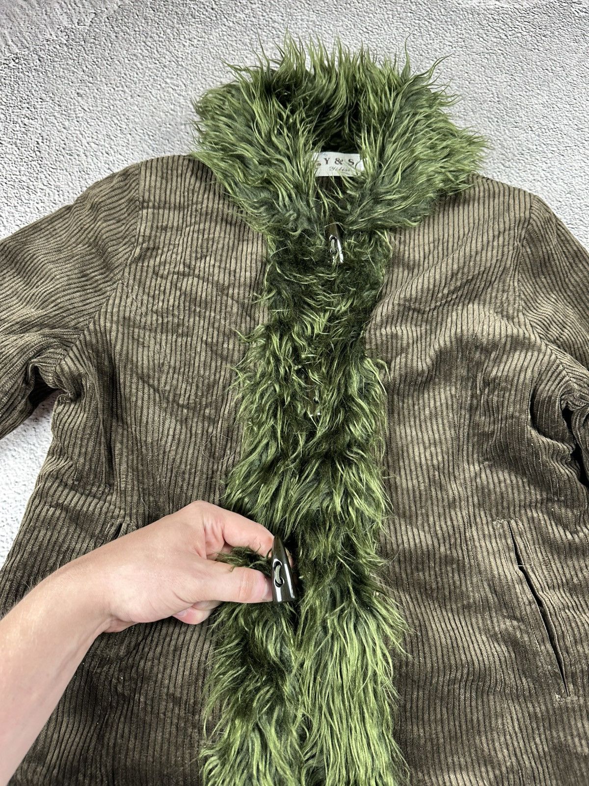 If Six Was Nine Crazy Fur Fuzzy Faux Corduroy Opium Jacket Gothic Coat Y2K Size L / US 10 / IT 46 - 6 Thumbnail