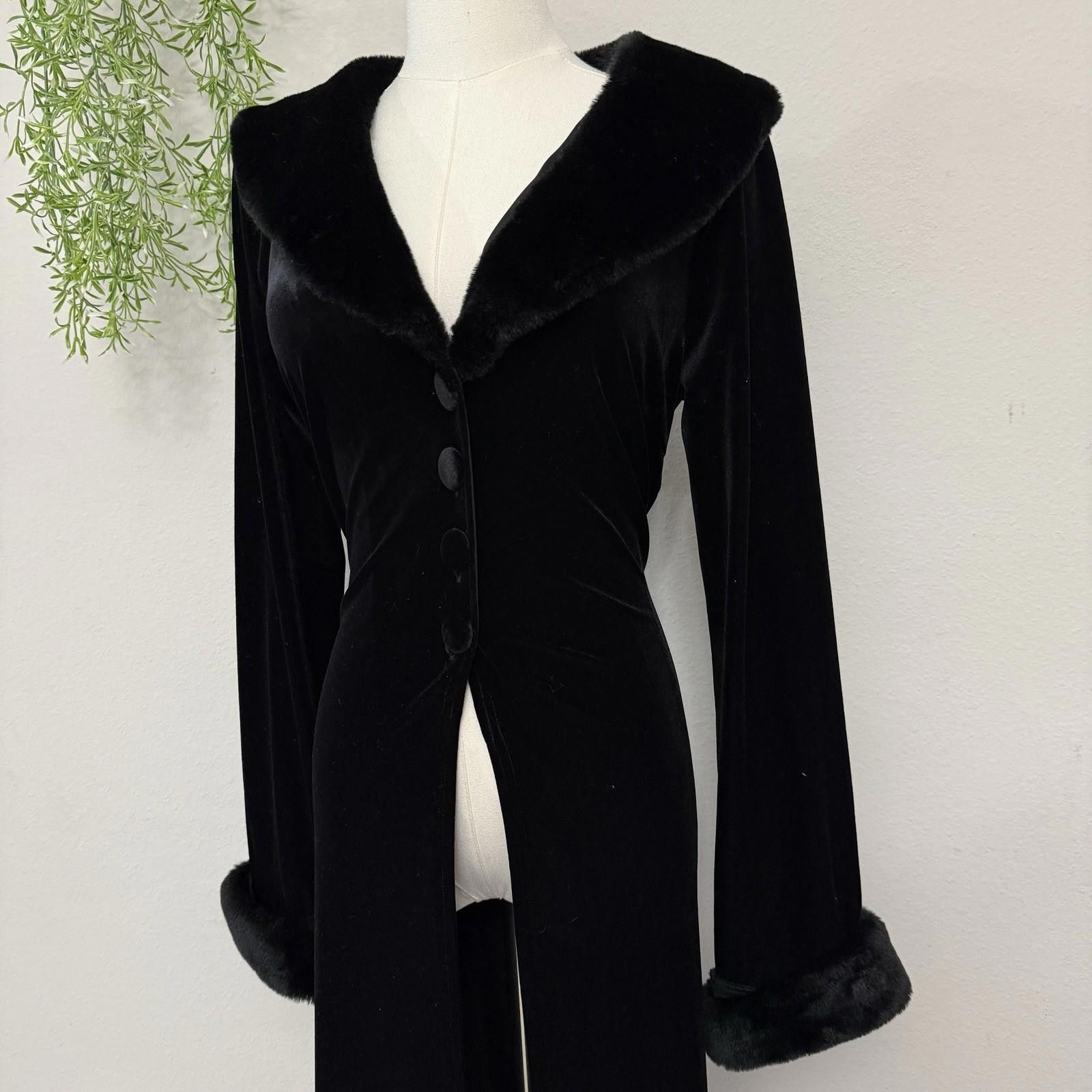 Designer Charlotte Russe velvet faux fur duster coat large Size L / US 10 / IT 46 - 3 Thumbnail