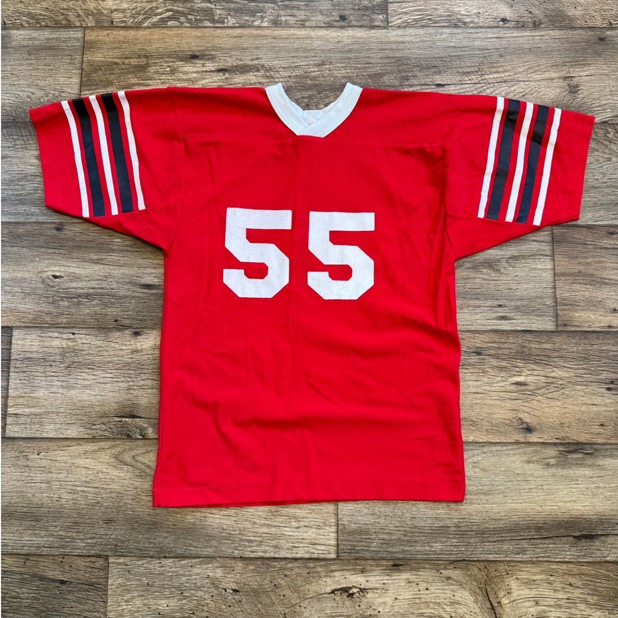 Vintage Vintage 80s Red #55 All Nylon High School Jersey Size US M / EU 48-50 / 2 - 1 Thumbnail