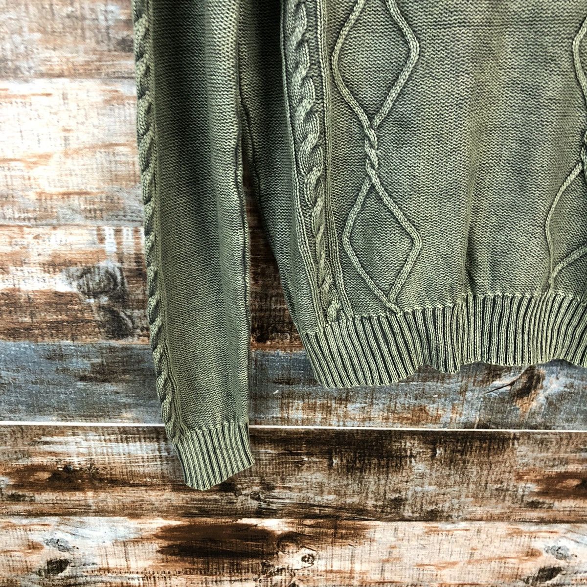 Vintage DL In Crew Sive Green faded Cardigan Knitwear #C494 Size US L / EU 52-54 / 3 - 15 Thumbnail
