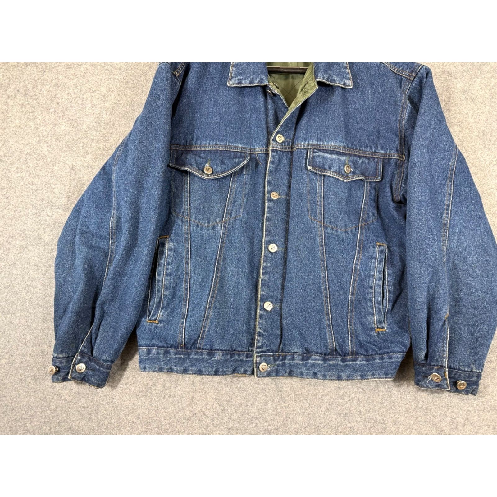 Vintage VINTAGE AriZona Jean Co Jacket Mens Large Blue Denim Quilted Lined Button Front Cowboy Trucker 90s Size US 33 - 4 Thumbnail
