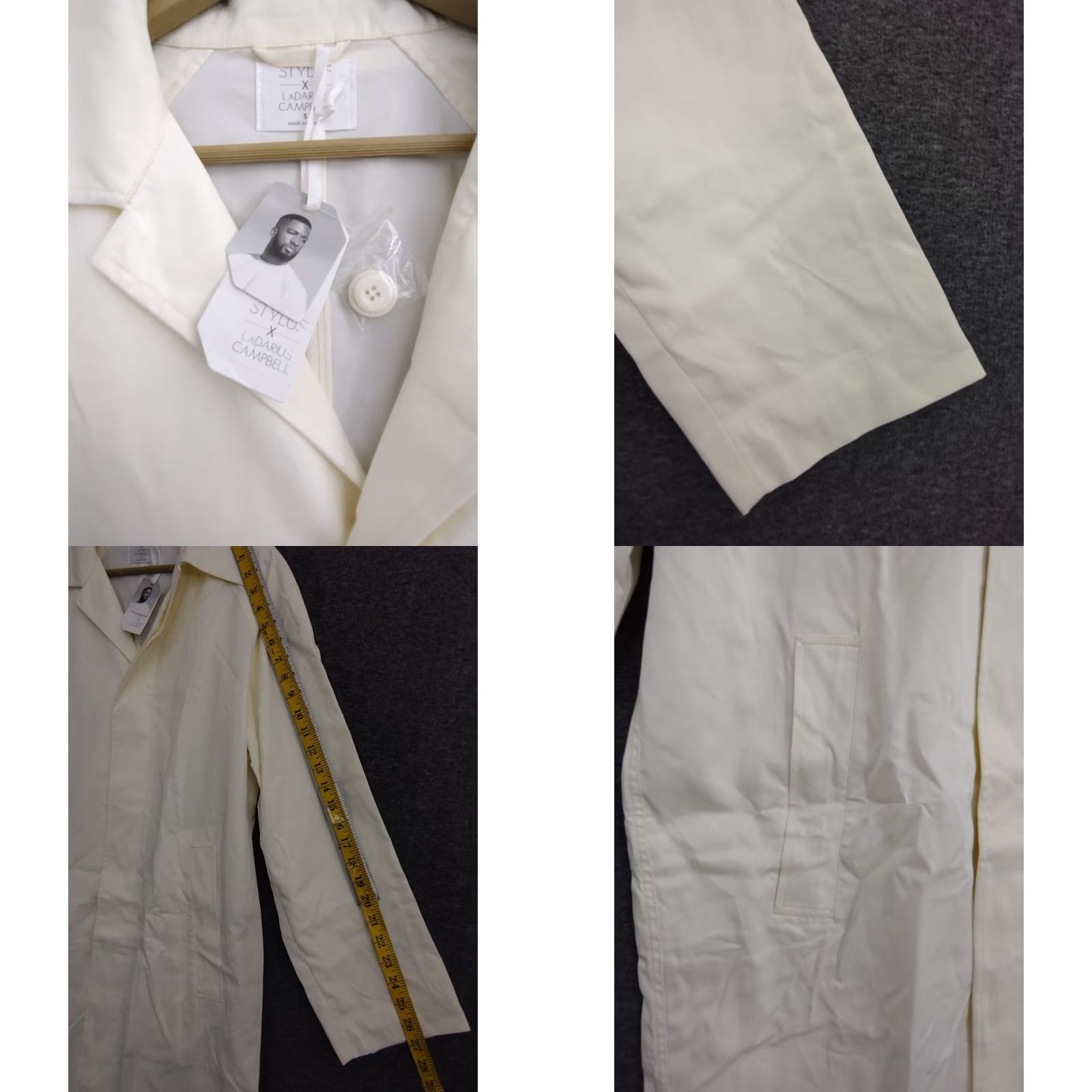 Vintage Stylus Trench Coat Men's S/M Ivory Polyester Blended Fabric Pockets Button Long Coat Style: Trench Coat Size US S / EU 44-46 / 1 - 8 Thumbnail