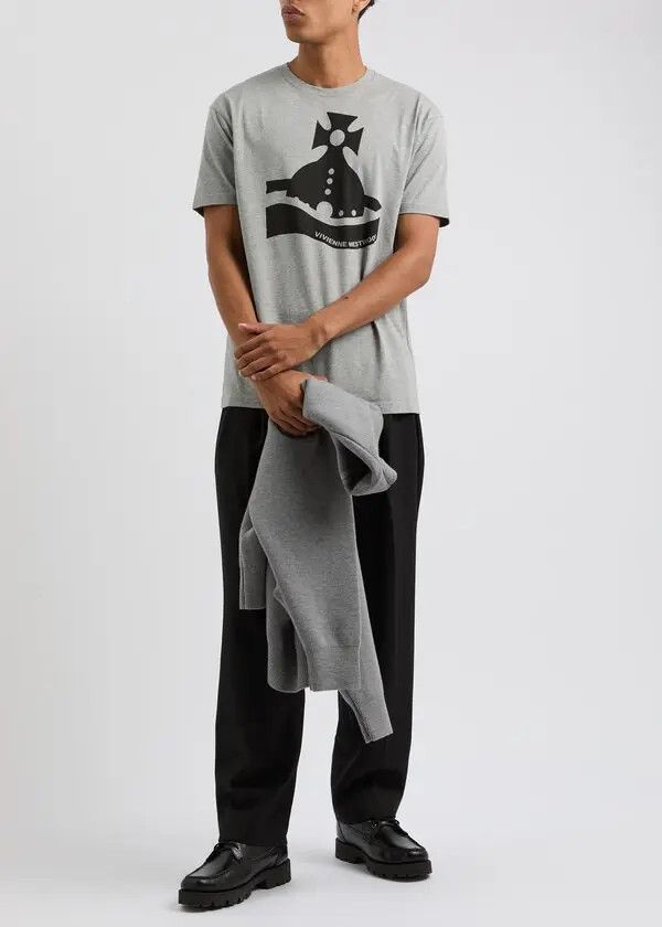 Vivienne Westwood o1f1d3z0526 Sunken Orb Printed Cotton T-Shirt in Grey Size US L / EU 52-54 / 3 - 4 Thumbnail