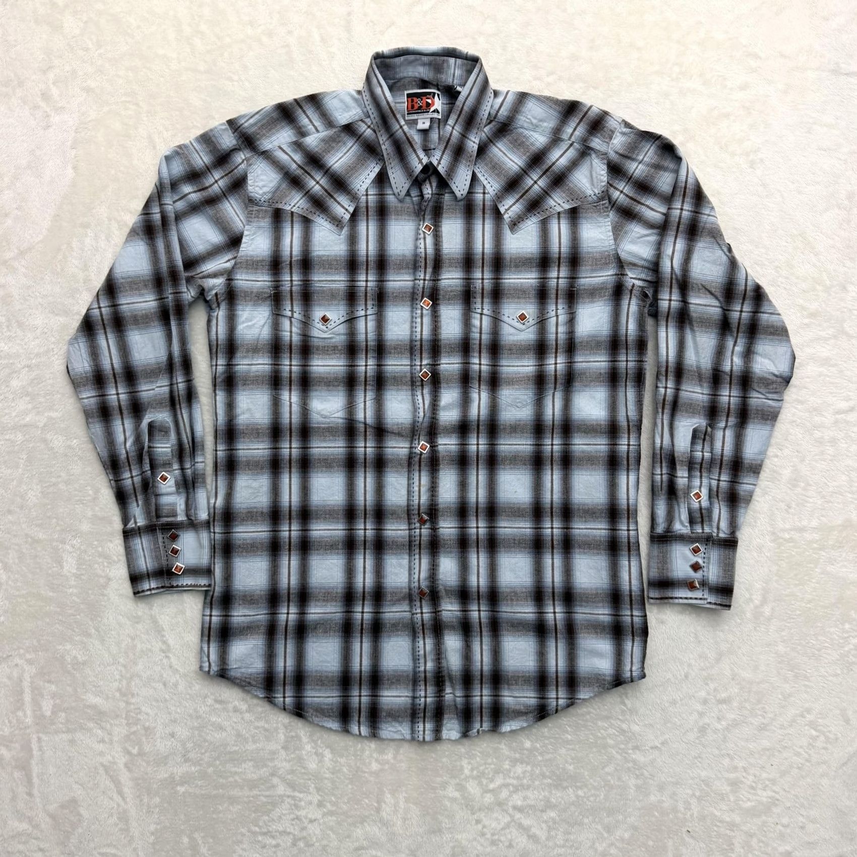 Vintage VINTAGE B&D by Panhandle Slim Shirt Mens Medium Blue Plaid Western Pearl Snap Shirt Size US M / EU 48-50 / 2 - 2 Thumbnail