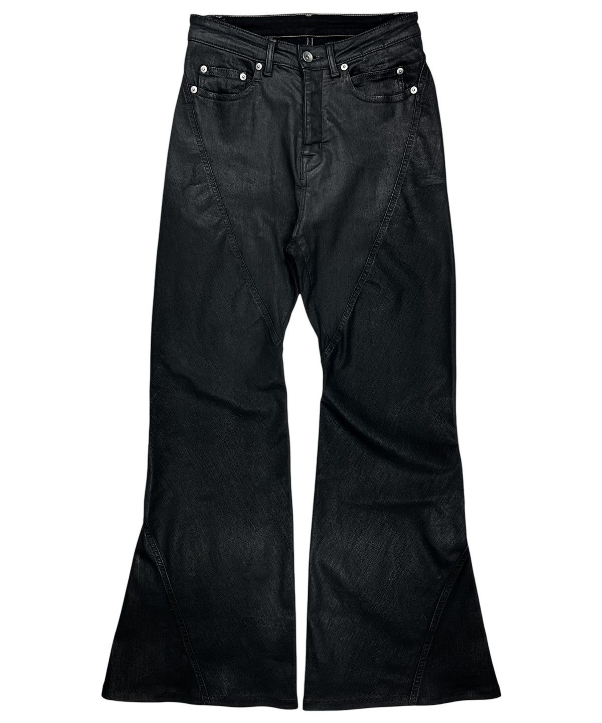 Pre-owned Rick Owens X Rick Owens Drkshdw Fw24 Rick Owens Spiral Flared Bias Bootcut Waxed Denim Jeans In Black
