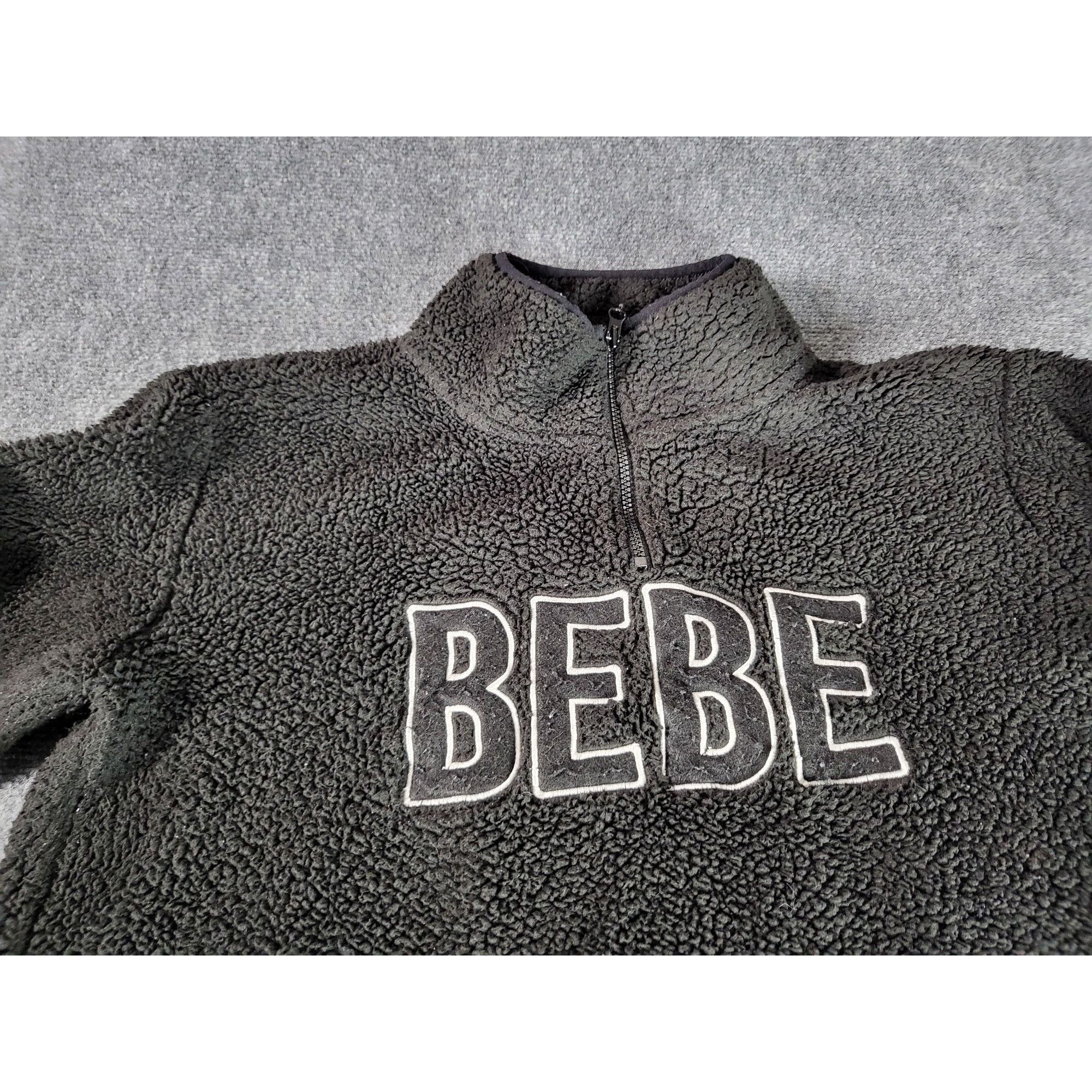 Bebe Bebe Black Faux Shearling Quarter Zip Logo Embroidered Sweat Size M / US 6-8 / IT 42-44 - 2 Thumbnail