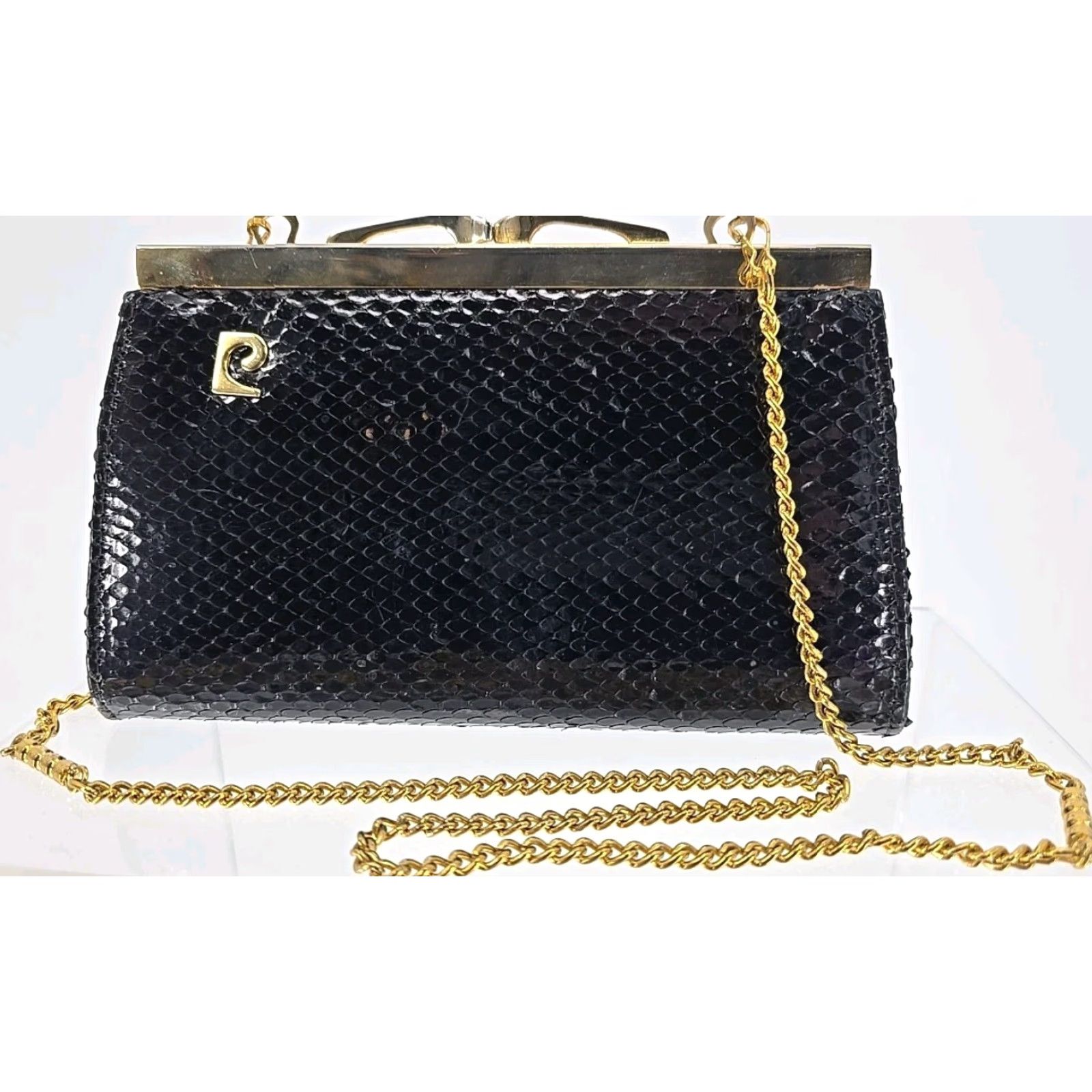 Pierre Cardin Vtg Pierre Cardin Coin Purse Clasp Money Pouch Wallet Snakeskin Black - 1970s - Pierre Cardin - Women - Leather - Decade 1970s - Vintage Coin Purse Size ONE SIZE - 2 Thumbnail