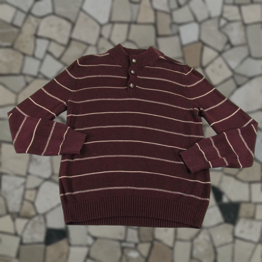 Levi's Levi's Sweater Mens Medium Red White Striped Henley Mock Neck Cotton Pullover Knit Long Sleeve Shirt Mens M Red Henley Sweater Size US M / EU 48-50 / 2 - 1 Thumbnail
