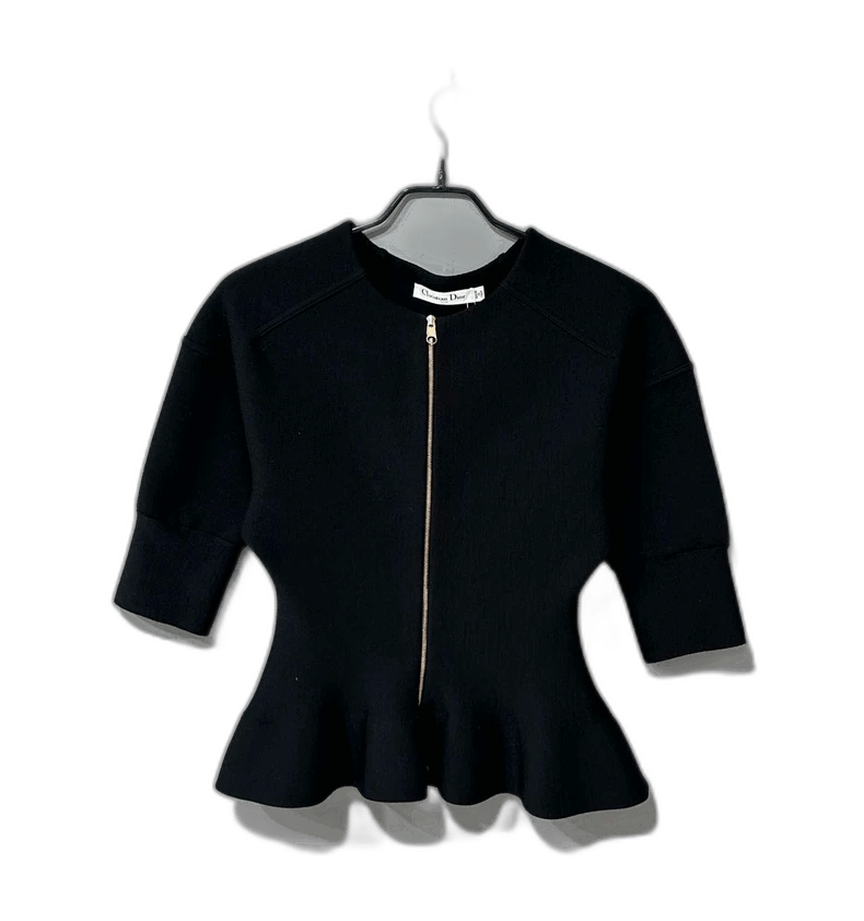 Dior Black Wool Top with Zipper Detail-2505 Size XS / US 0-2 / IT 36-38 - 1 Thumbnail