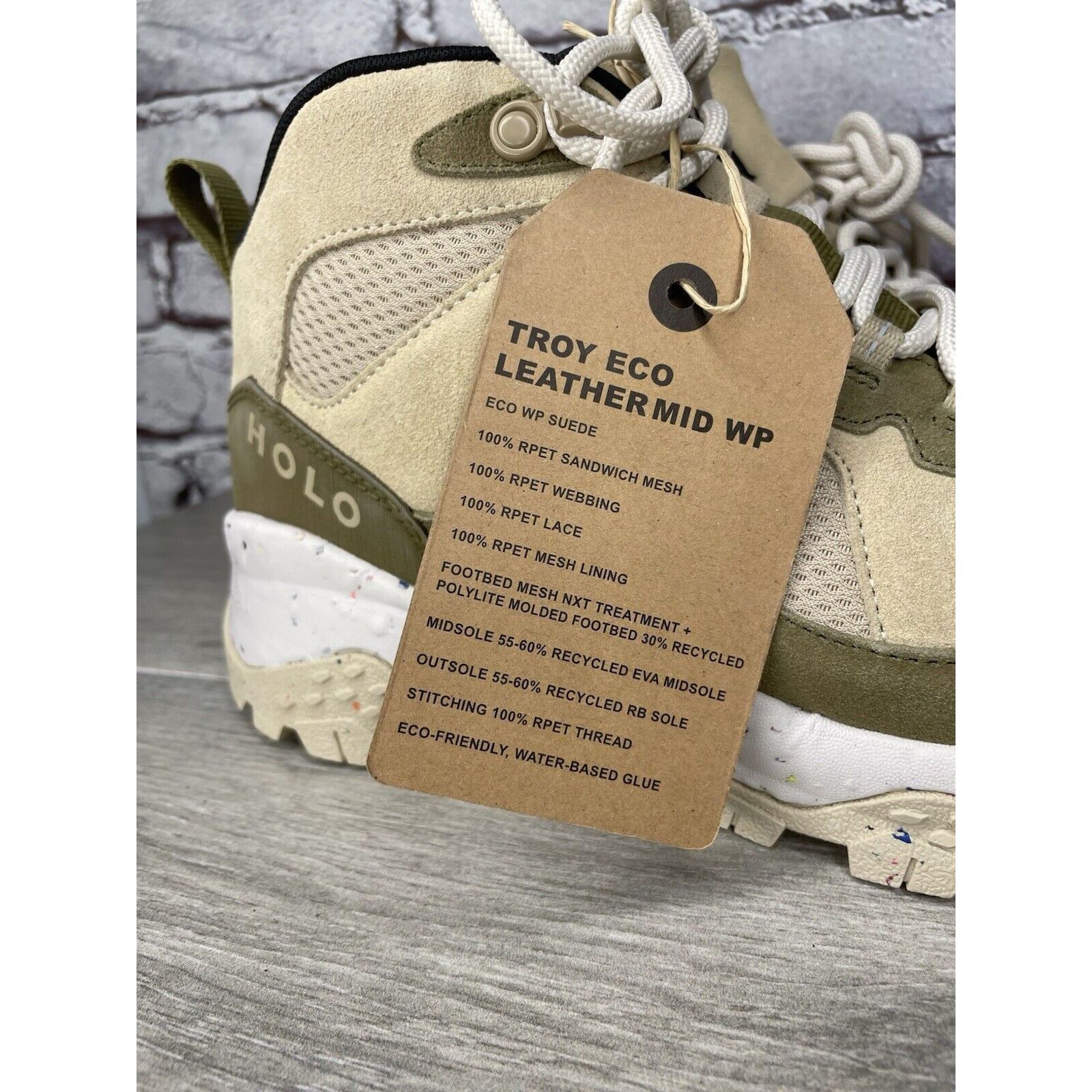 Halo Holo Footwear Troy Eco Leather Mid WP Hiking Boots Khaki Wom Size US 9 / IT 39 - 17 Thumbnail