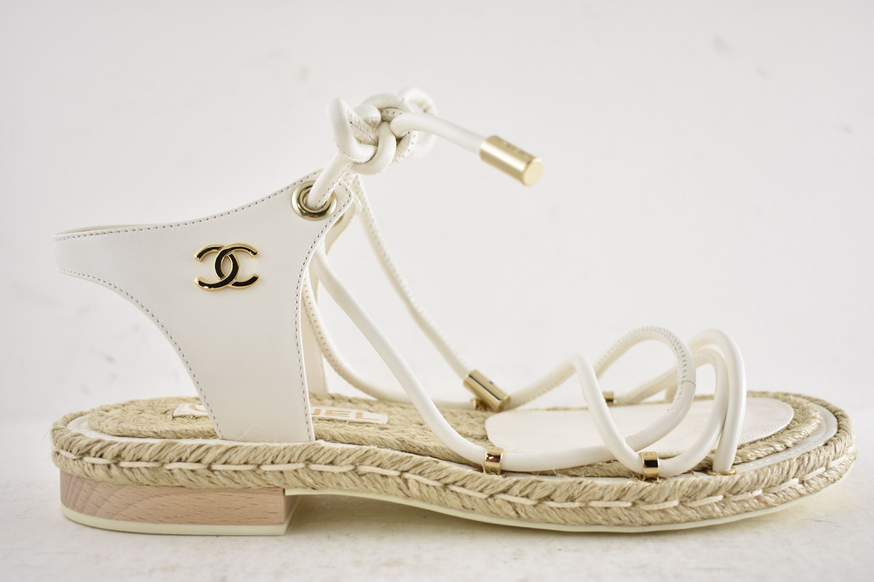 Chanel 20S CC Logo Mules Lace Up Tie Sandal Espadrille Flat 36 Size US 6 / IT 36 - 2 Thumbnail