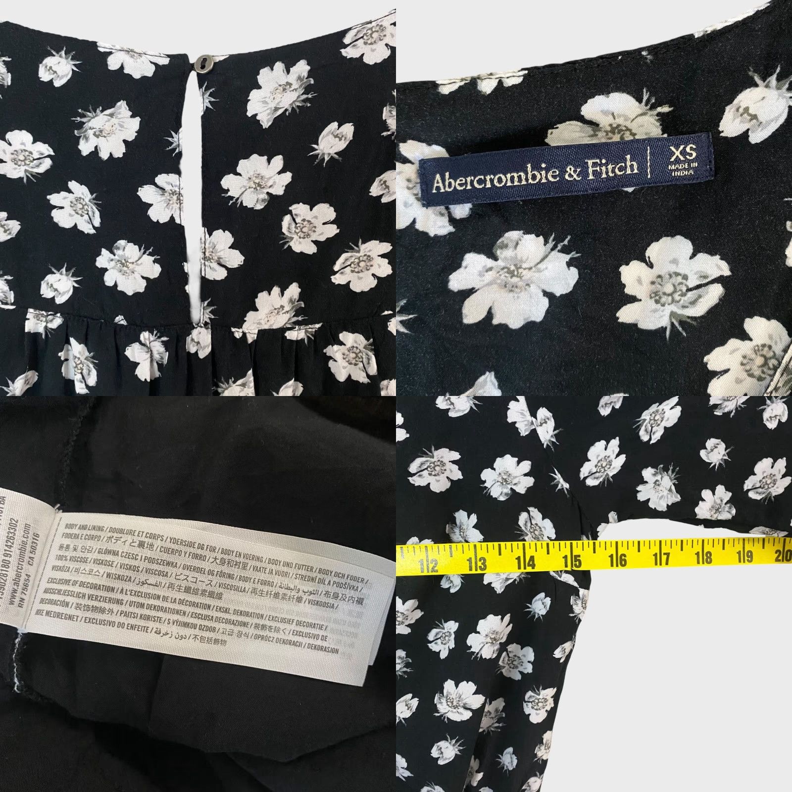 Abercrombie & Fitch VINTAGE Abercrombie & Fitch Romper Tie-Front Floral 3/4 Sleeve XS Womens Black White Beach Bohemian Casual Size 26" / US 2 / IT 38 - 8 Thumbnail