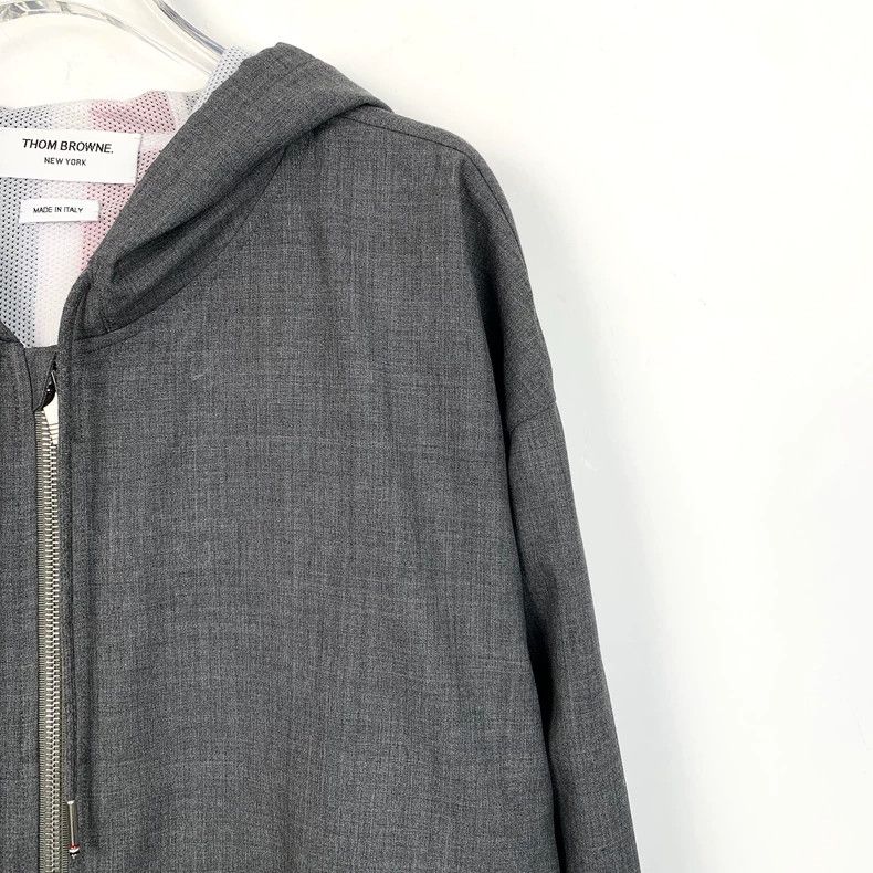 Thom Browne Thom Browne Gray striped wool hooded drawstring zipper jack Size US XXL / EU 58 / 5 - 3 Thumbnail
